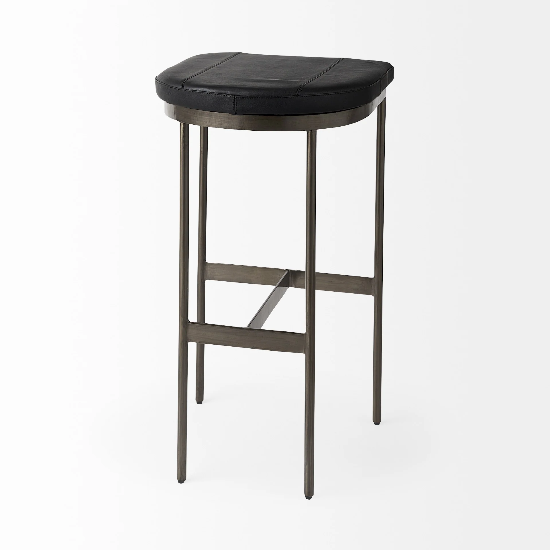 Black Leather Bar Stool With Gold Metal Frame By Homeroots - Image 5