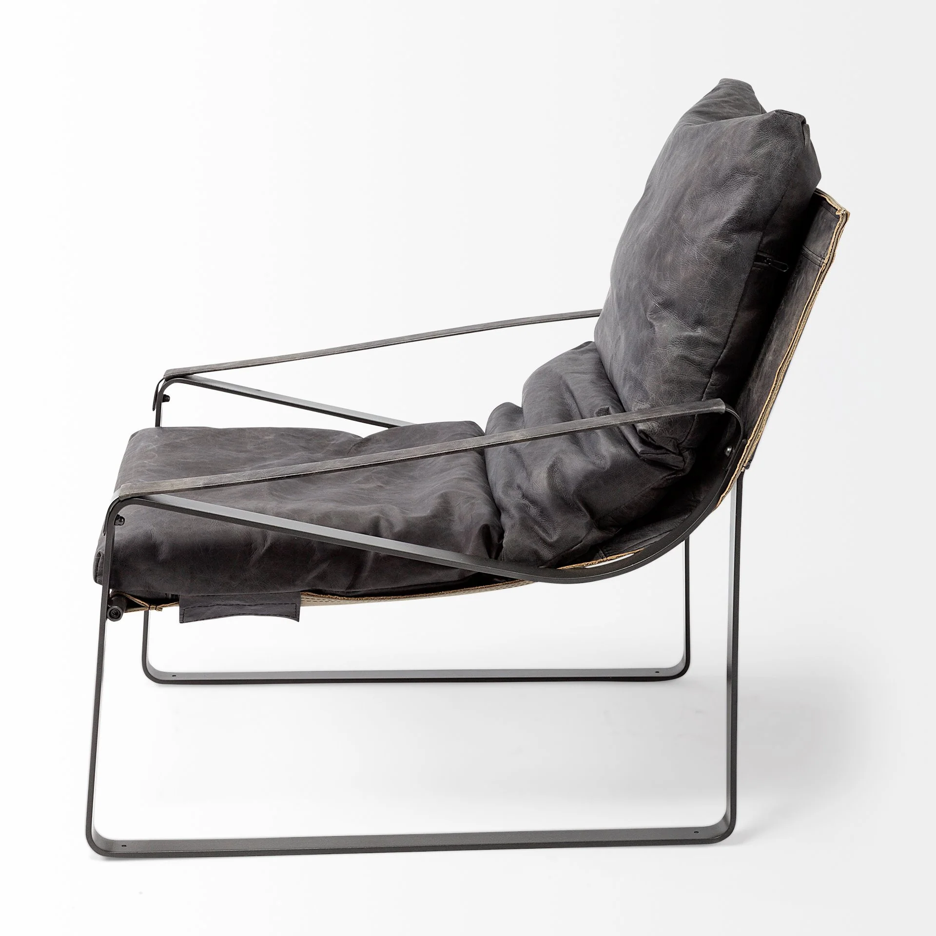 Black Leather Body Accent Chair with Metal Frame By Homeroots - Image 3