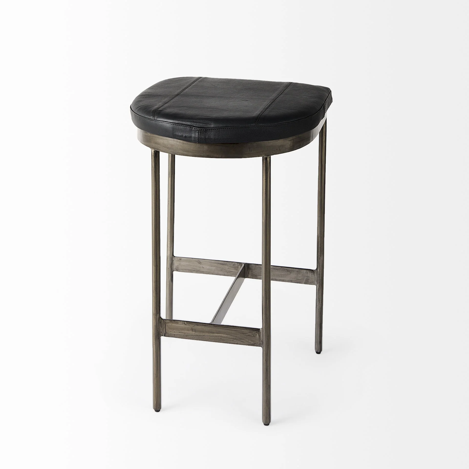 Black Leather Counter Stool With Gold Metal Frame By Homeroots - Image 5