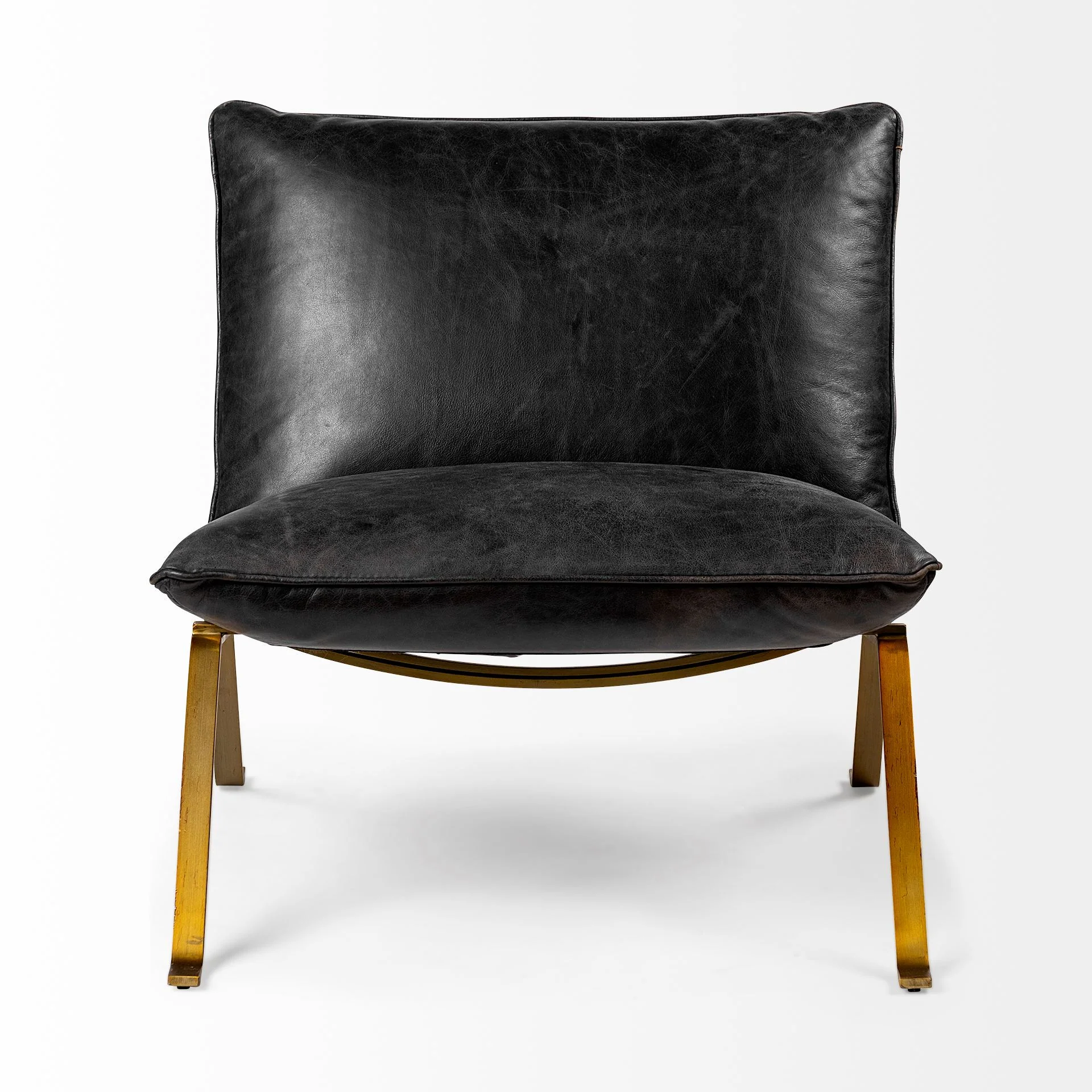 Black Leather Cushion Seat Accent Chair with Solid Iron Base By Homeroots - Image 2