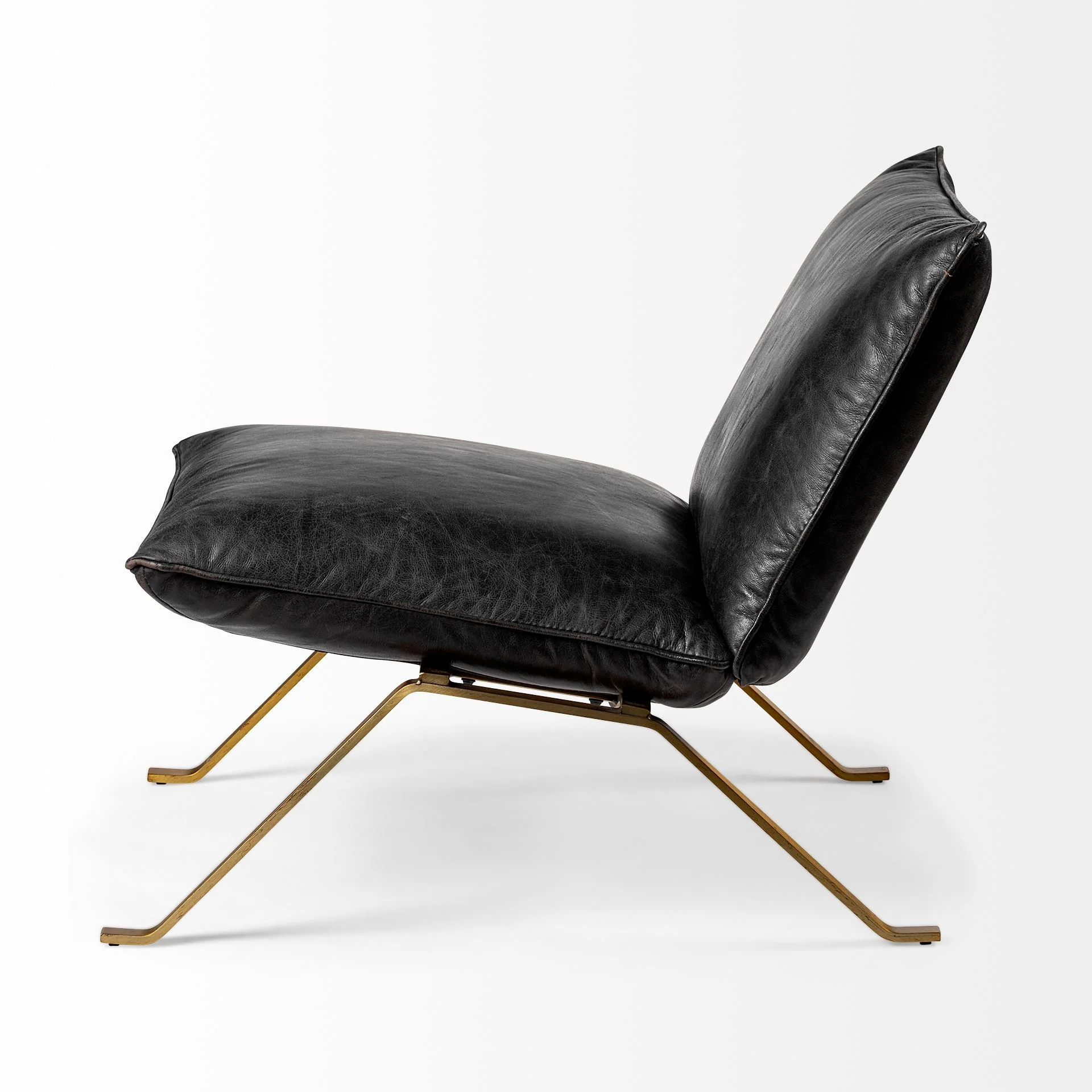 Black Leather Cushion Seat Accent Chair with Solid Iron Base By Homeroots - Image 3