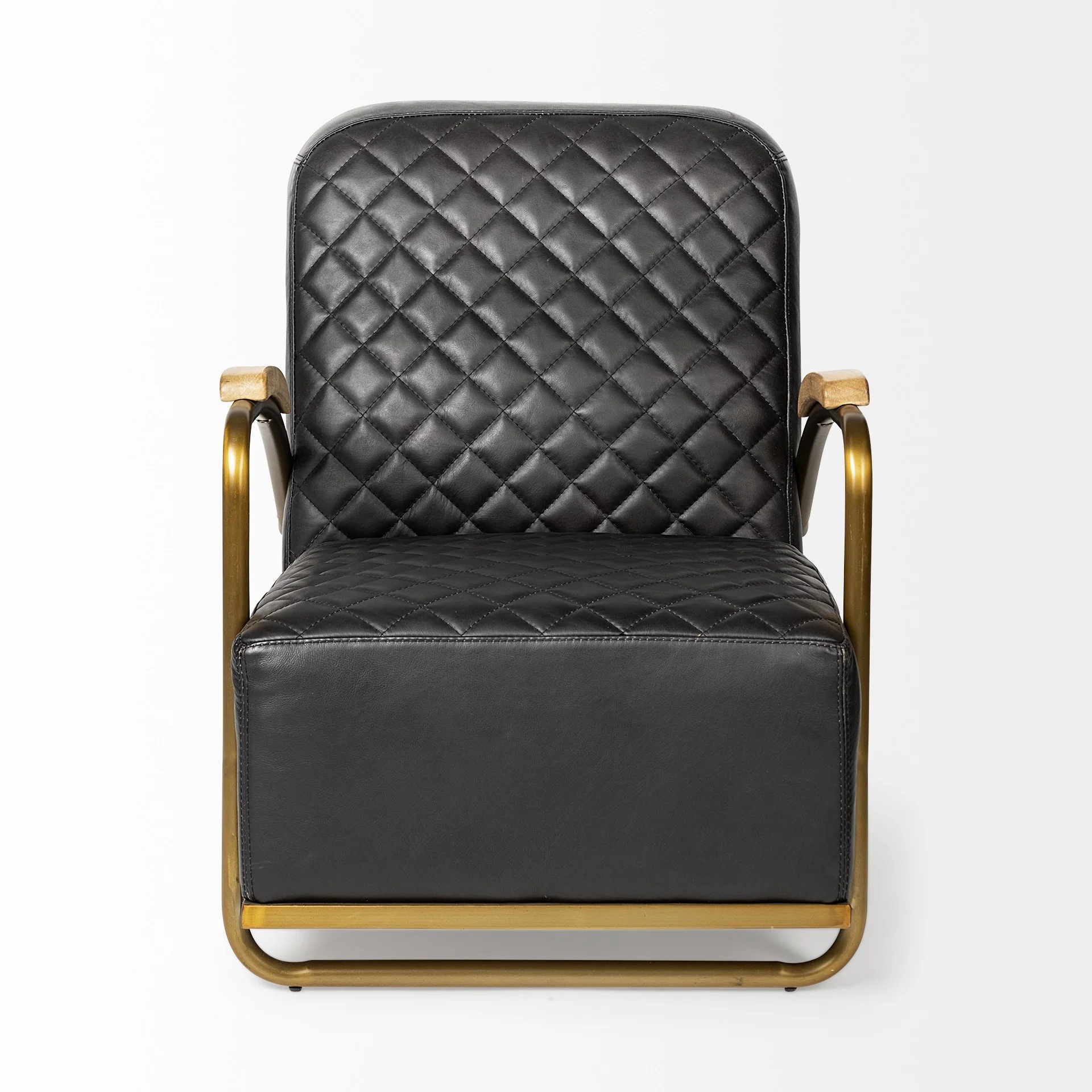 Black Leather Diamond Pattern Gold Club Chair By Homeroots - Image 2