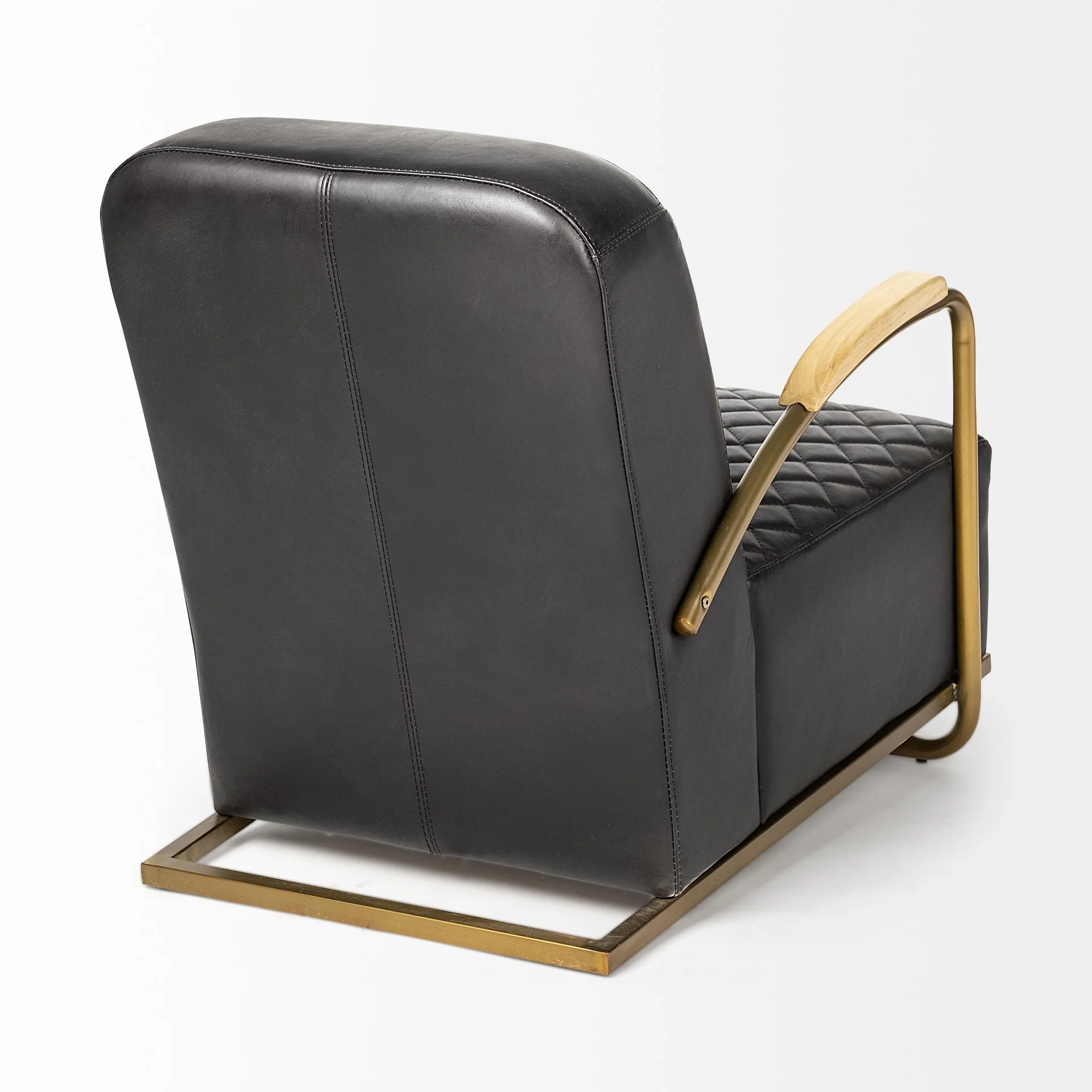 Black Leather Diamond Pattern Gold Club Chair By Homeroots - Image 5