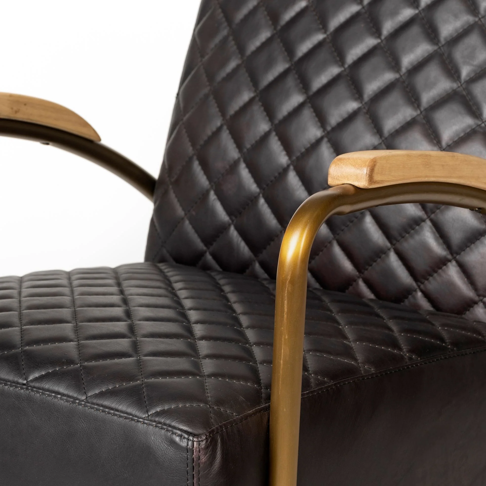 Black Leather Diamond Pattern Gold Club Chair By Homeroots - Image 7
