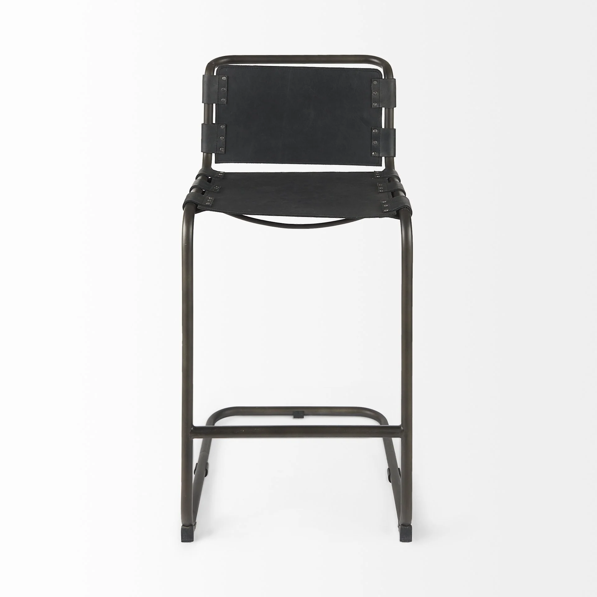 Black Leather Iron Framed Bar Stool By Homeroots - Image 2