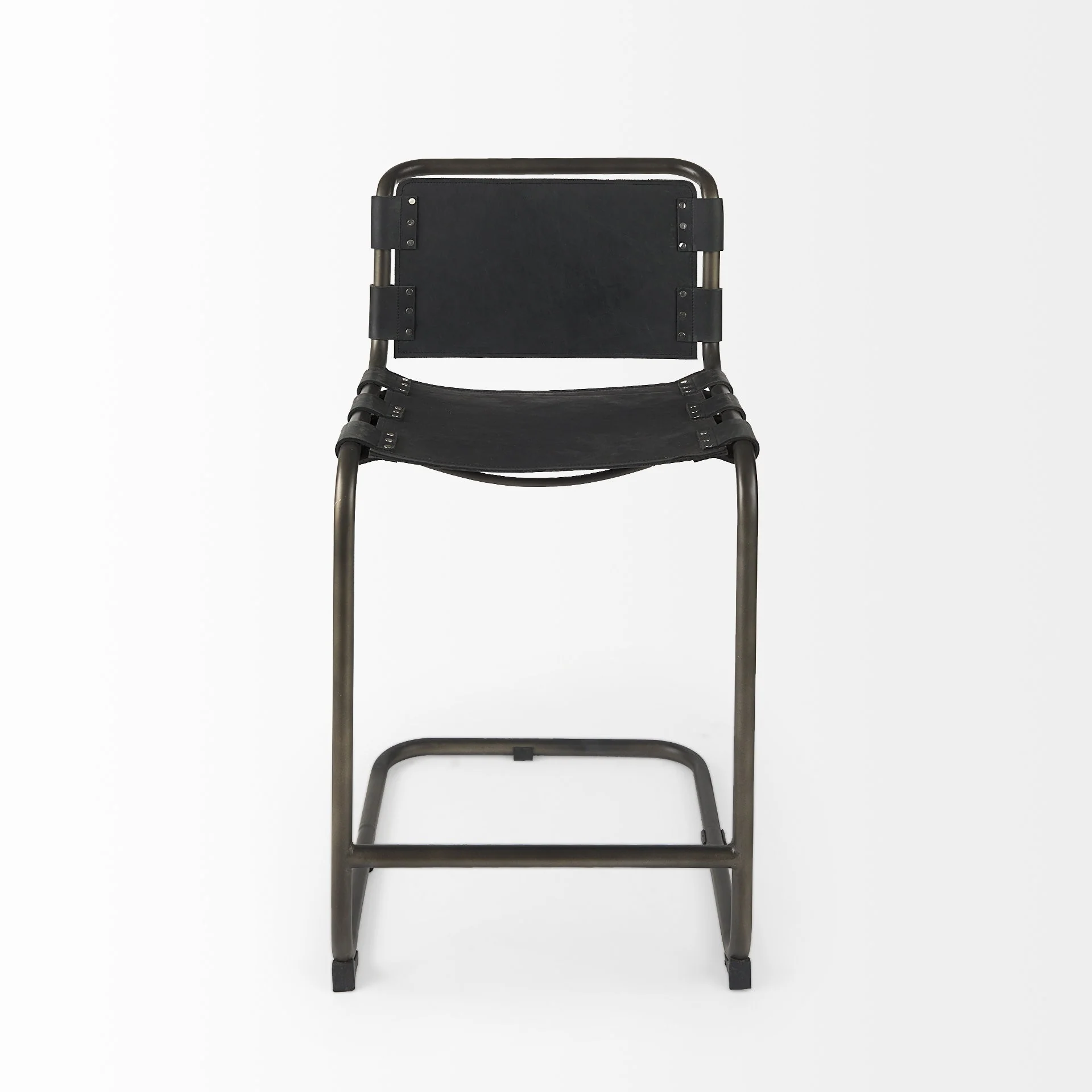 Black Leather Iron Framed Counter Stool By Homeroots - Image 2