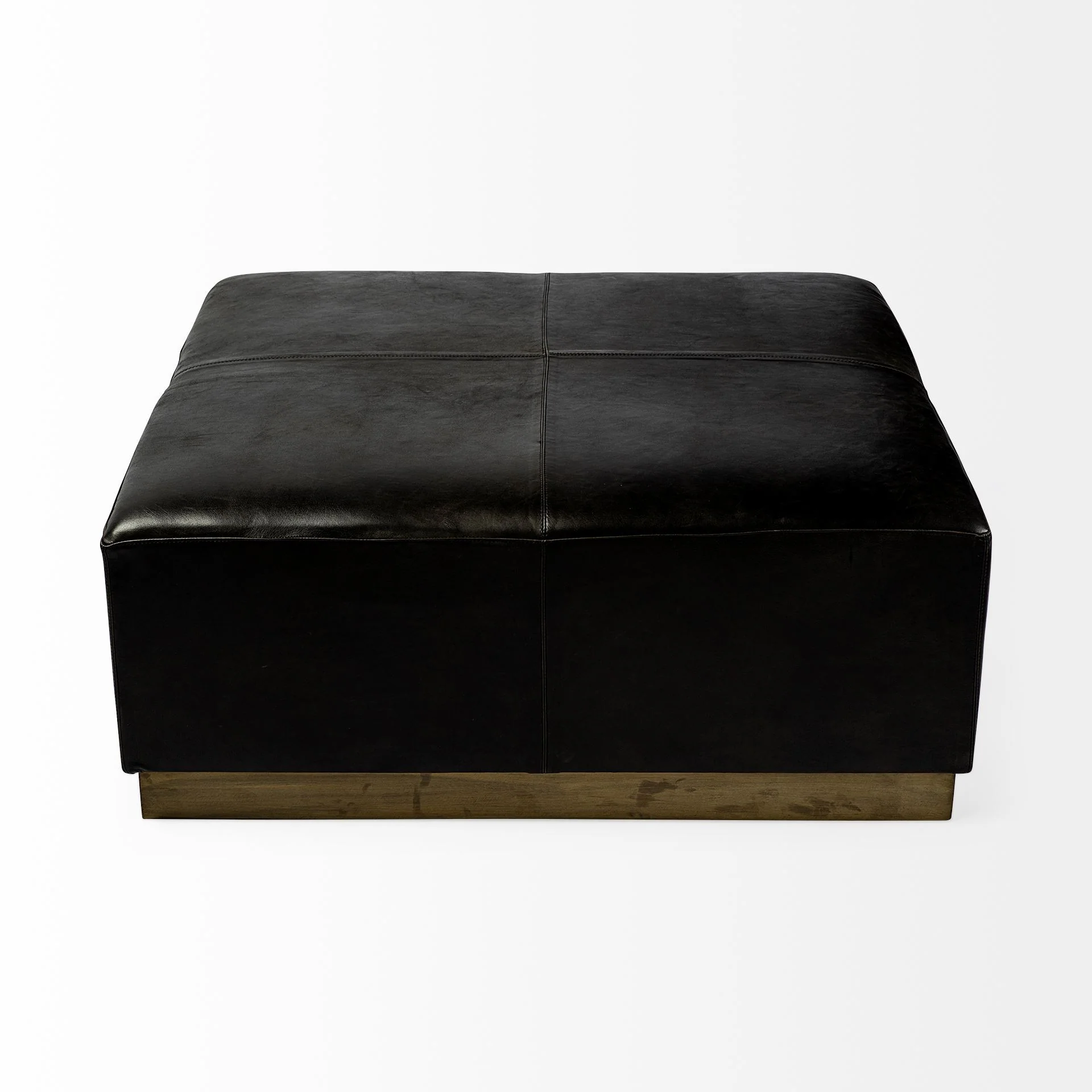 Black Leather Ottoman with Metal Base By Homeroots - Image 2