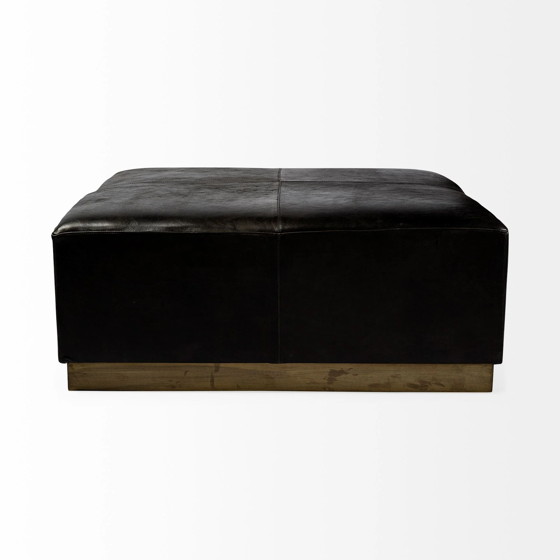 Black Leather Ottoman with Metal Base By Homeroots - Image 3