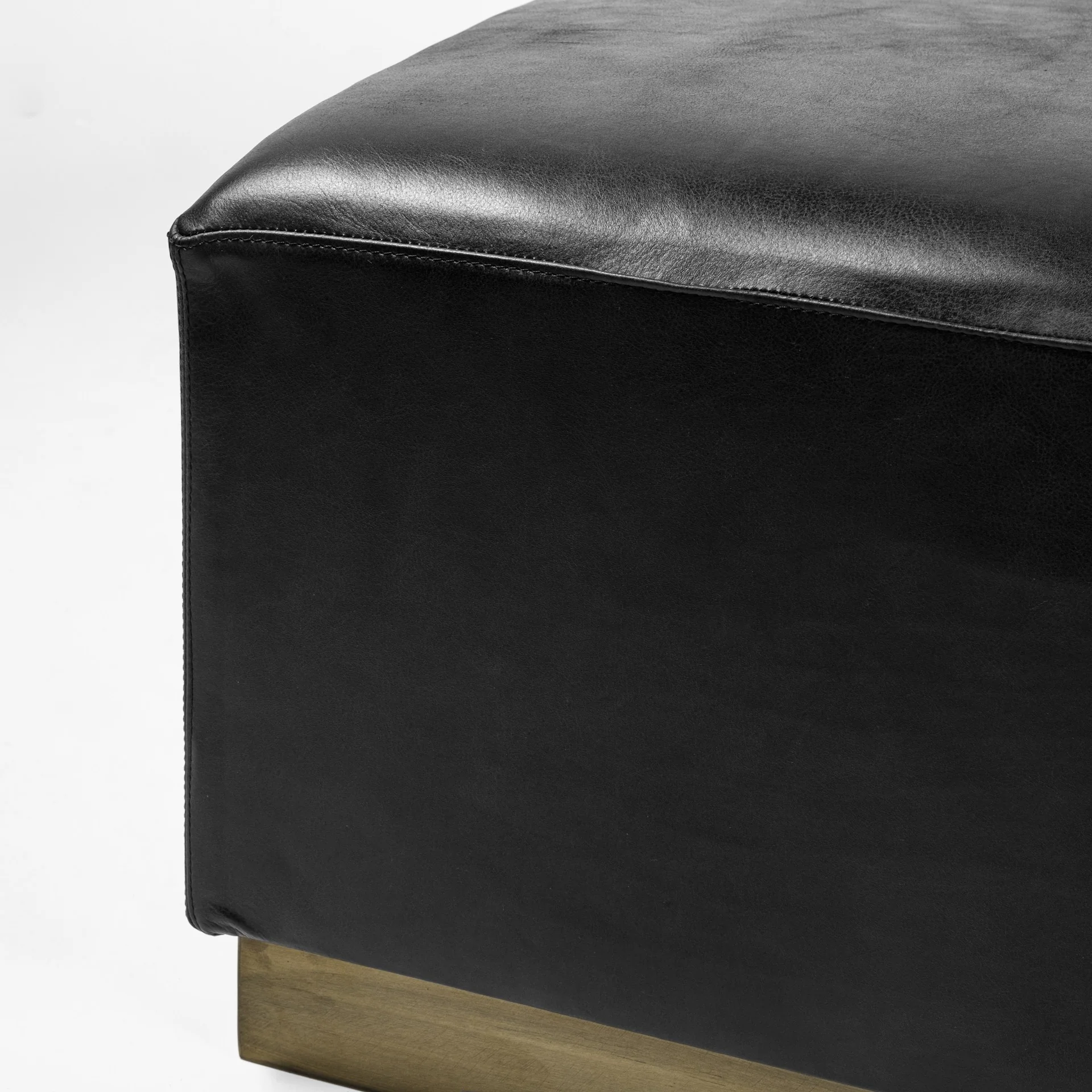 Black Leather Ottoman with Metal Base By Homeroots - Image 4