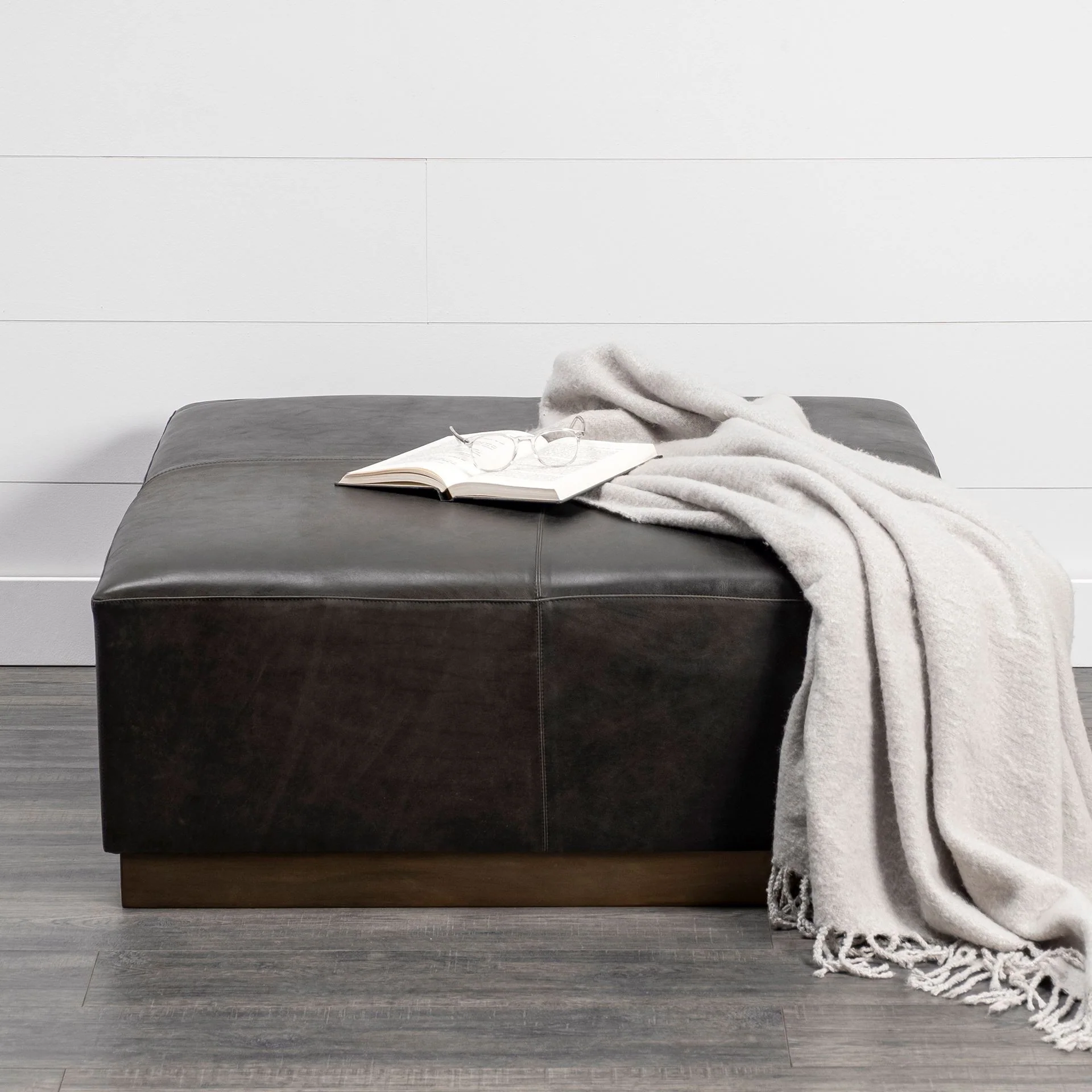 Black Leather Ottoman with Metal Base By Homeroots - Image 5