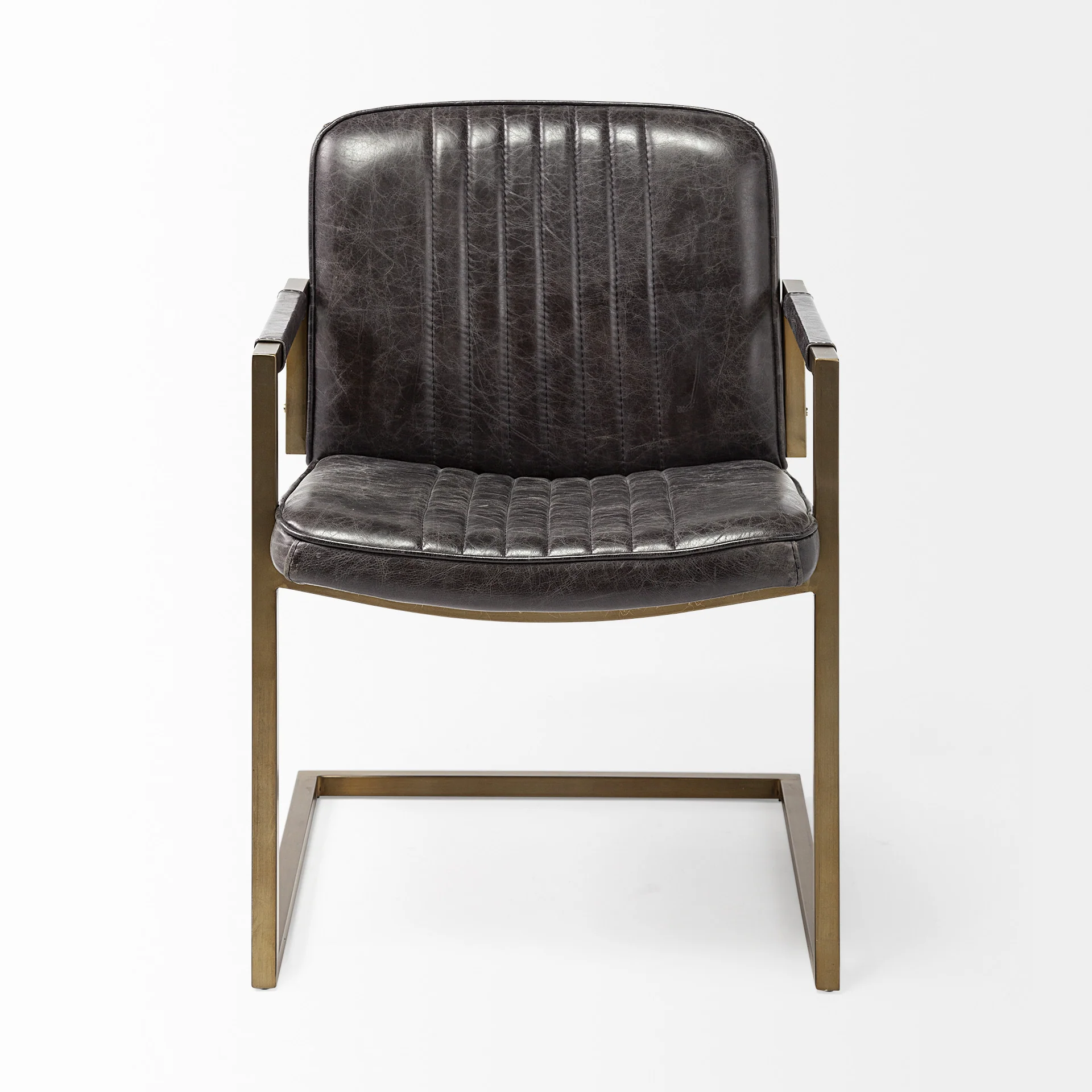 Black Leather Seat Accent Chair with Brass Frame By Homeroots - Image 2