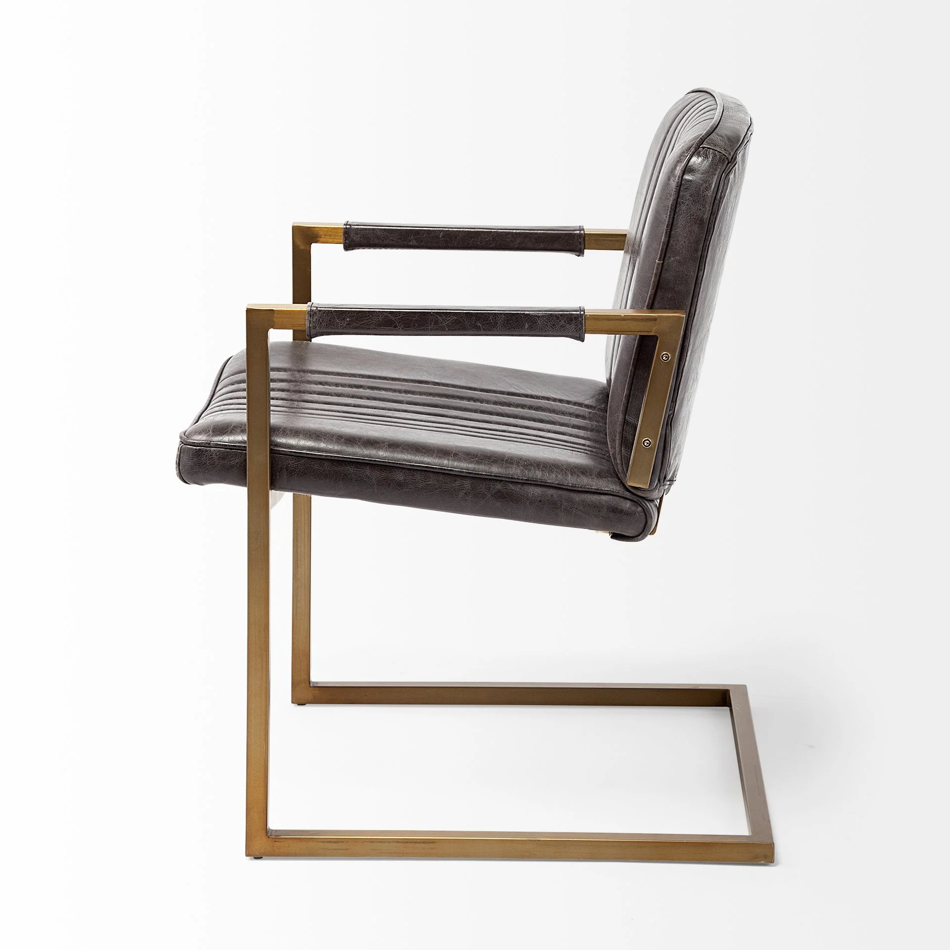 Black Leather Seat Accent Chair with Brass Frame By Homeroots - Image 3