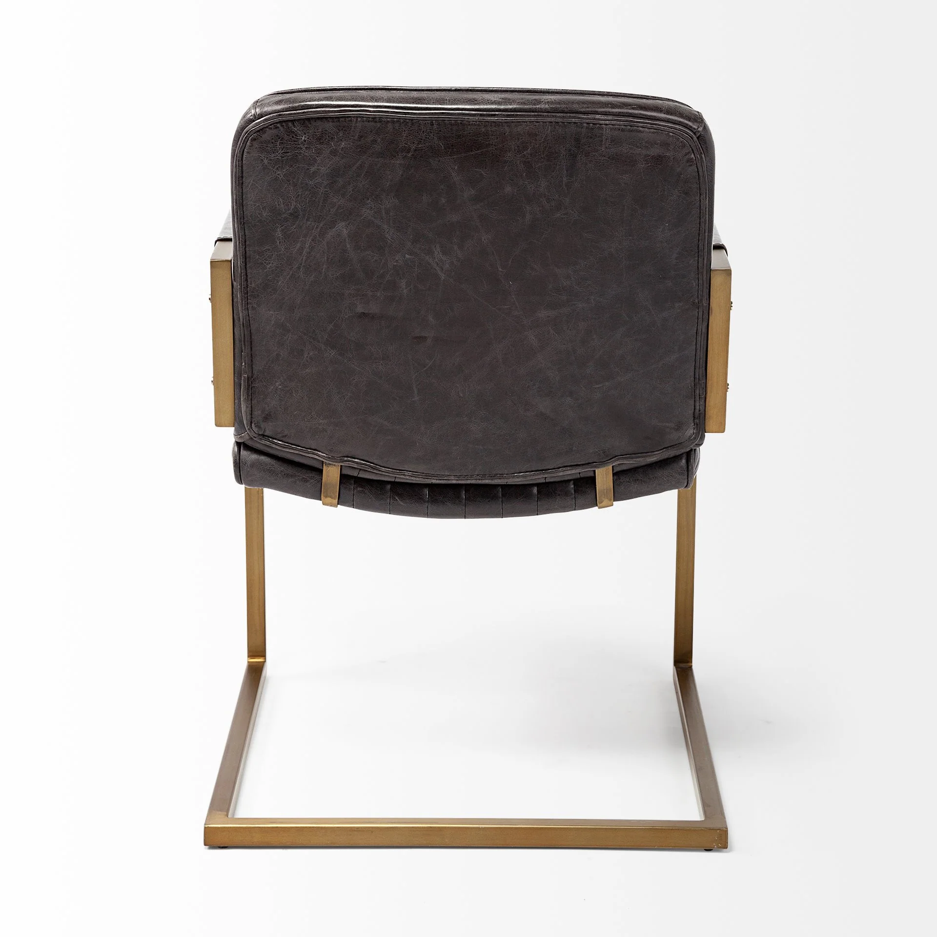 Black Leather Seat Accent Chair with Brass Frame By Homeroots - Image 4