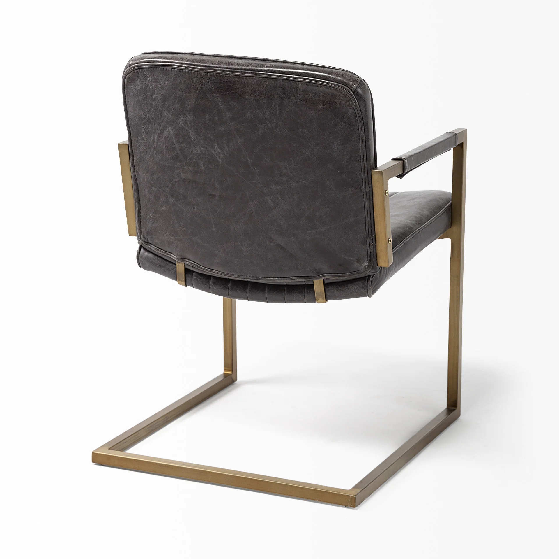 Black Leather Seat Accent Chair with Brass Frame By Homeroots - Image 5