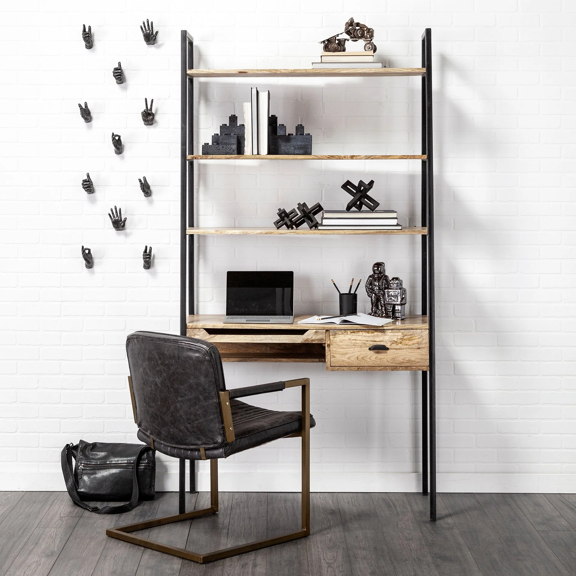 Black Leather Seat Accent Chair with Brass Frame By Homeroots - Image 6
