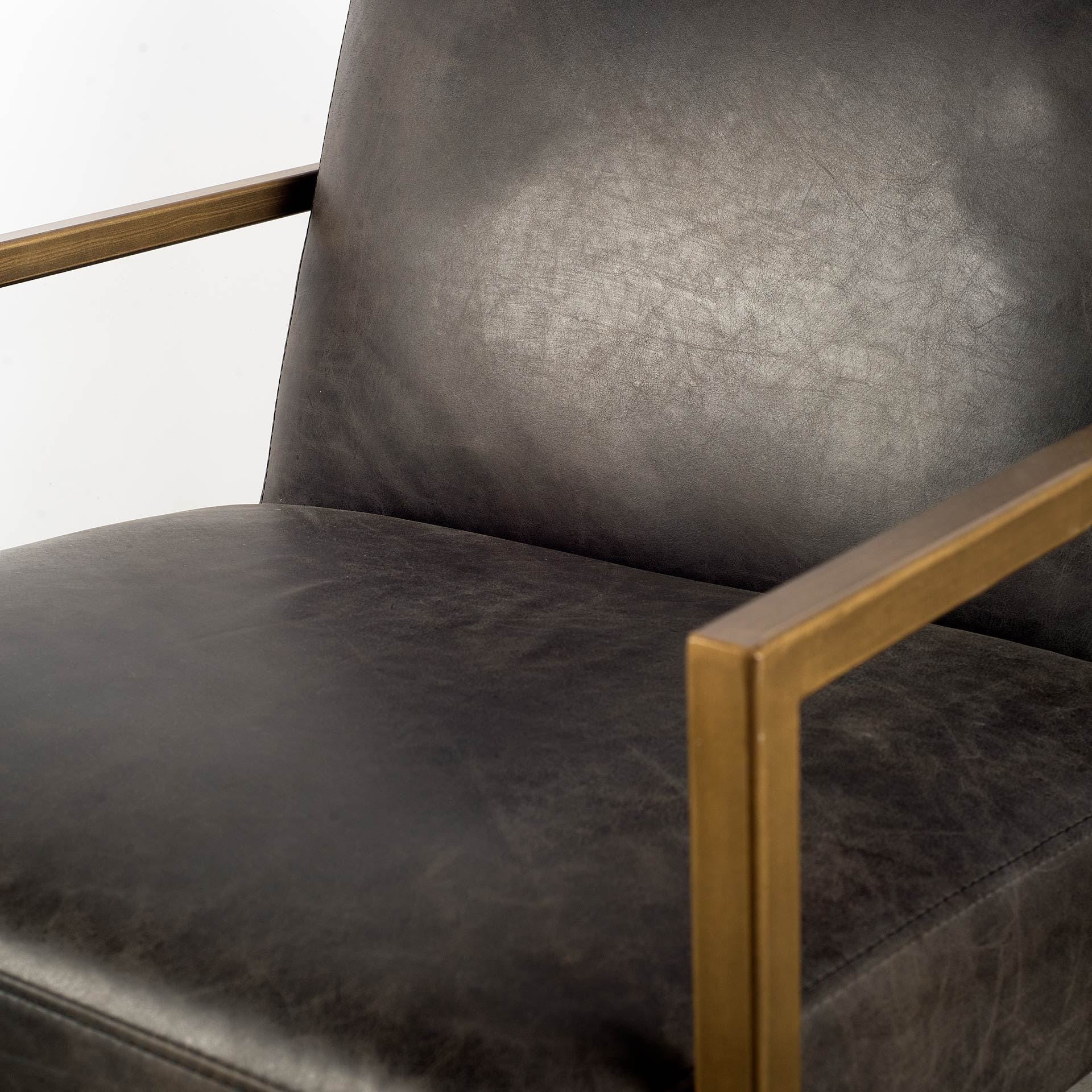 Black Leather Seat Accent Chair with Gold Metal Frame By Homeroots - Image 2