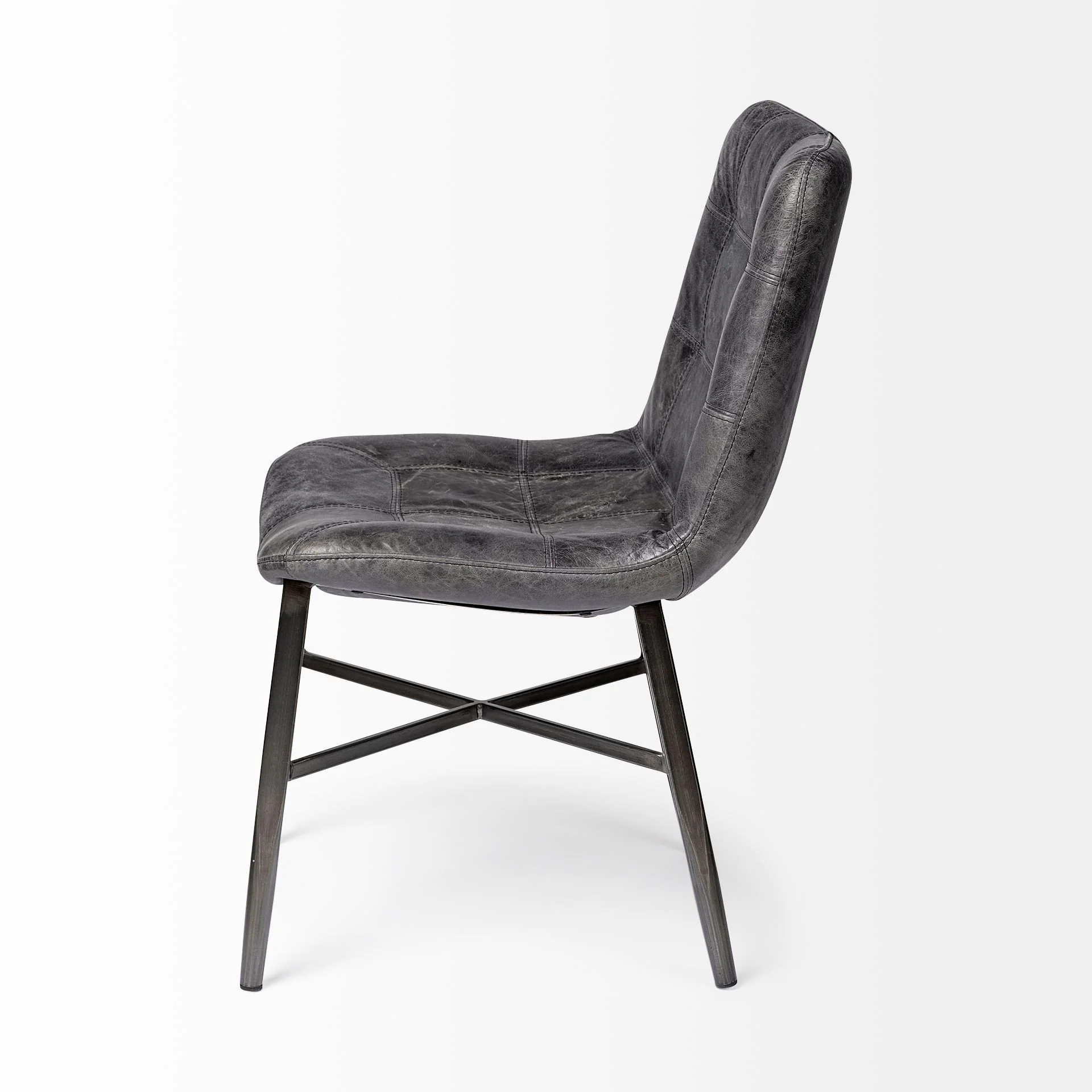 Black Leather Seat With Black Metal Frame Dining Chair By Homeroots - Image 3