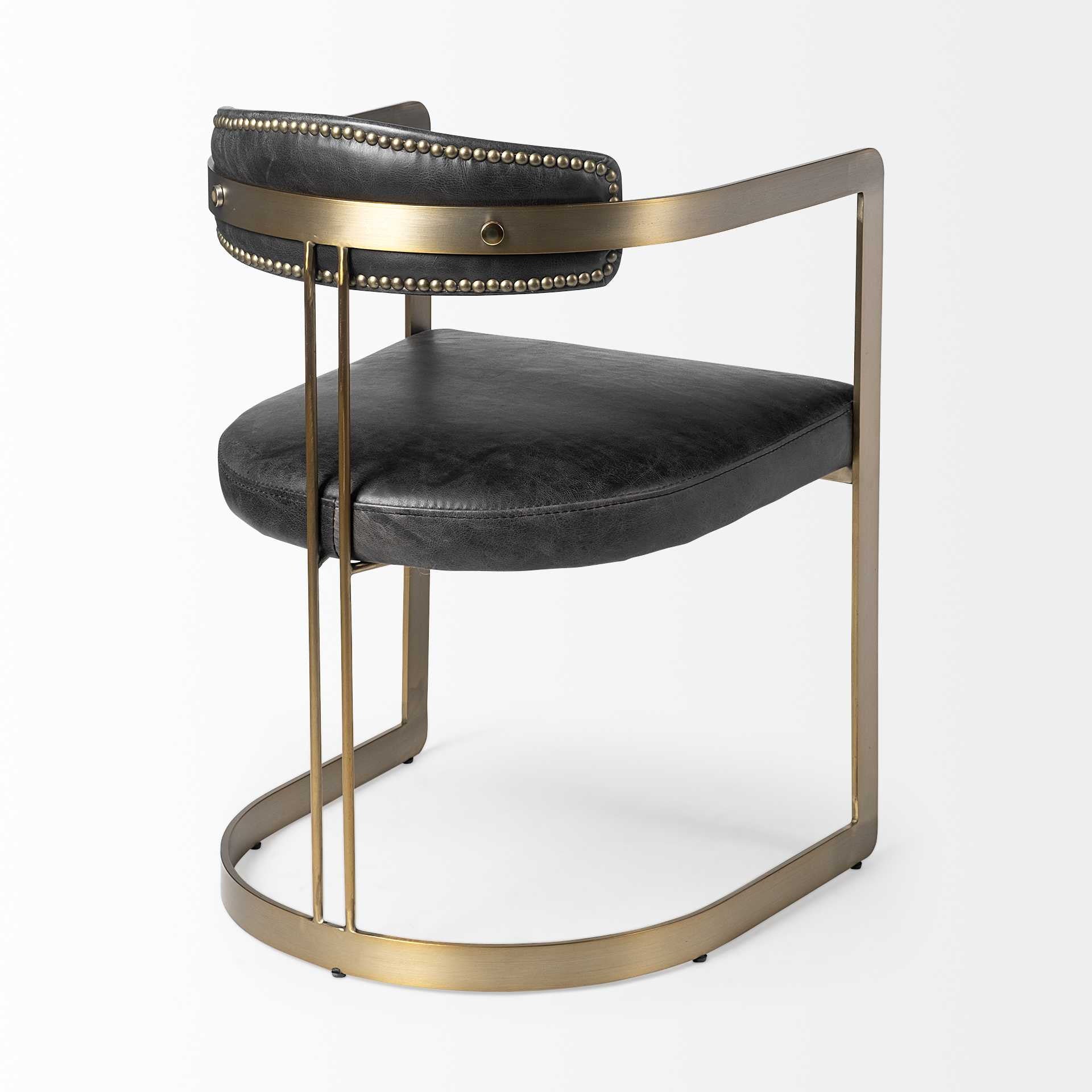 Black Leather Seat With Gold Iron Frame Dining Chair By Homeroots - Image 5