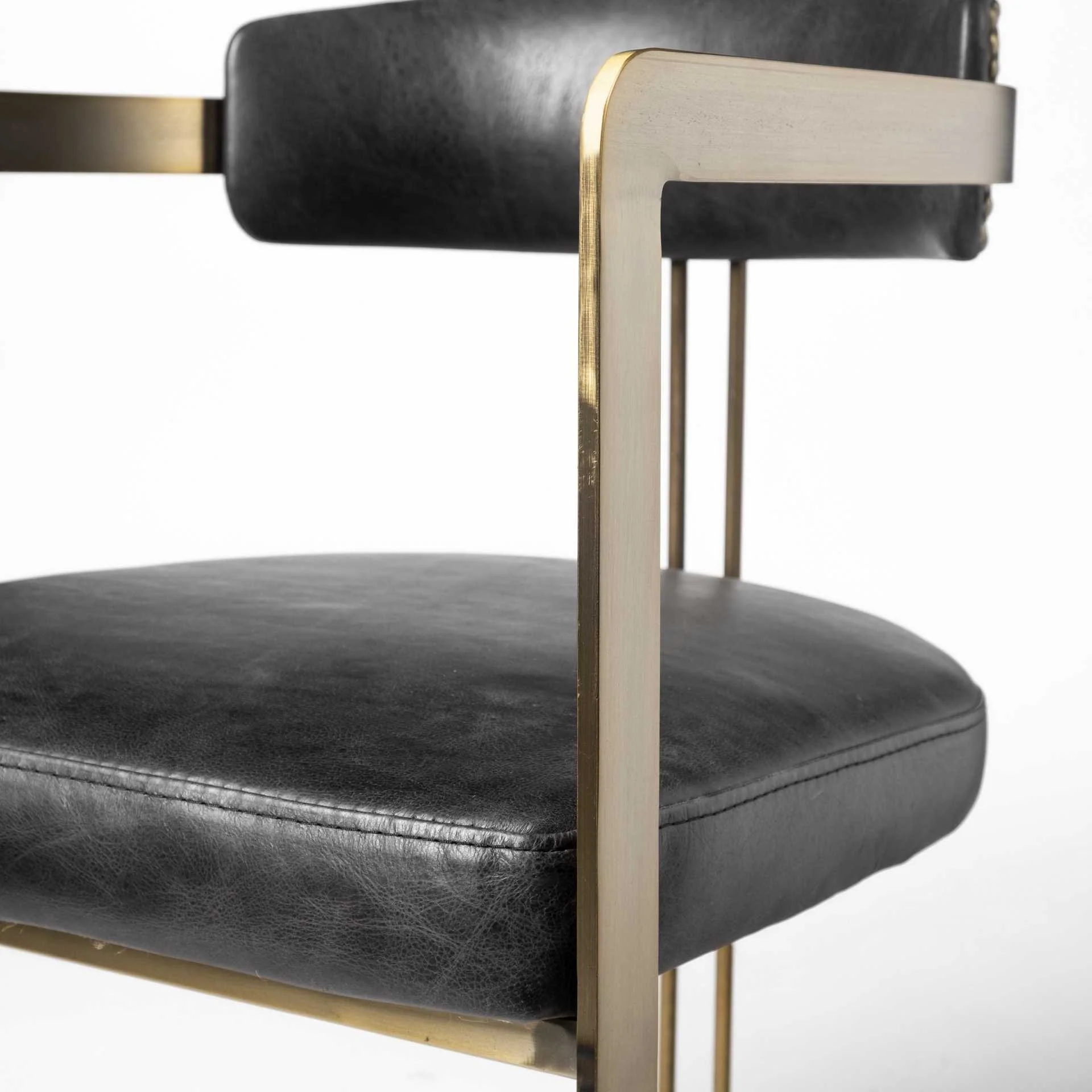 Black Leather Seat With Gold Iron Frame Dining Chair By Homeroots - Image 8