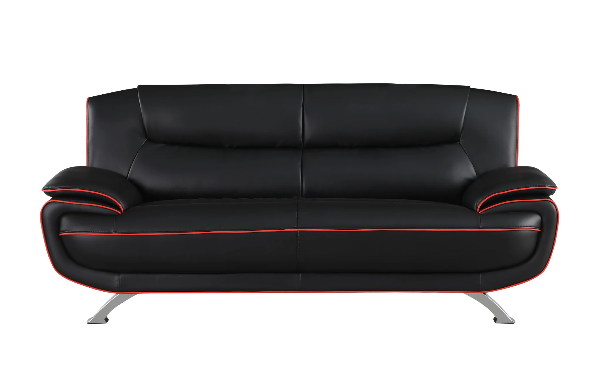 Black Leather Sofa With Silver Legs By Homeroots - Image 2