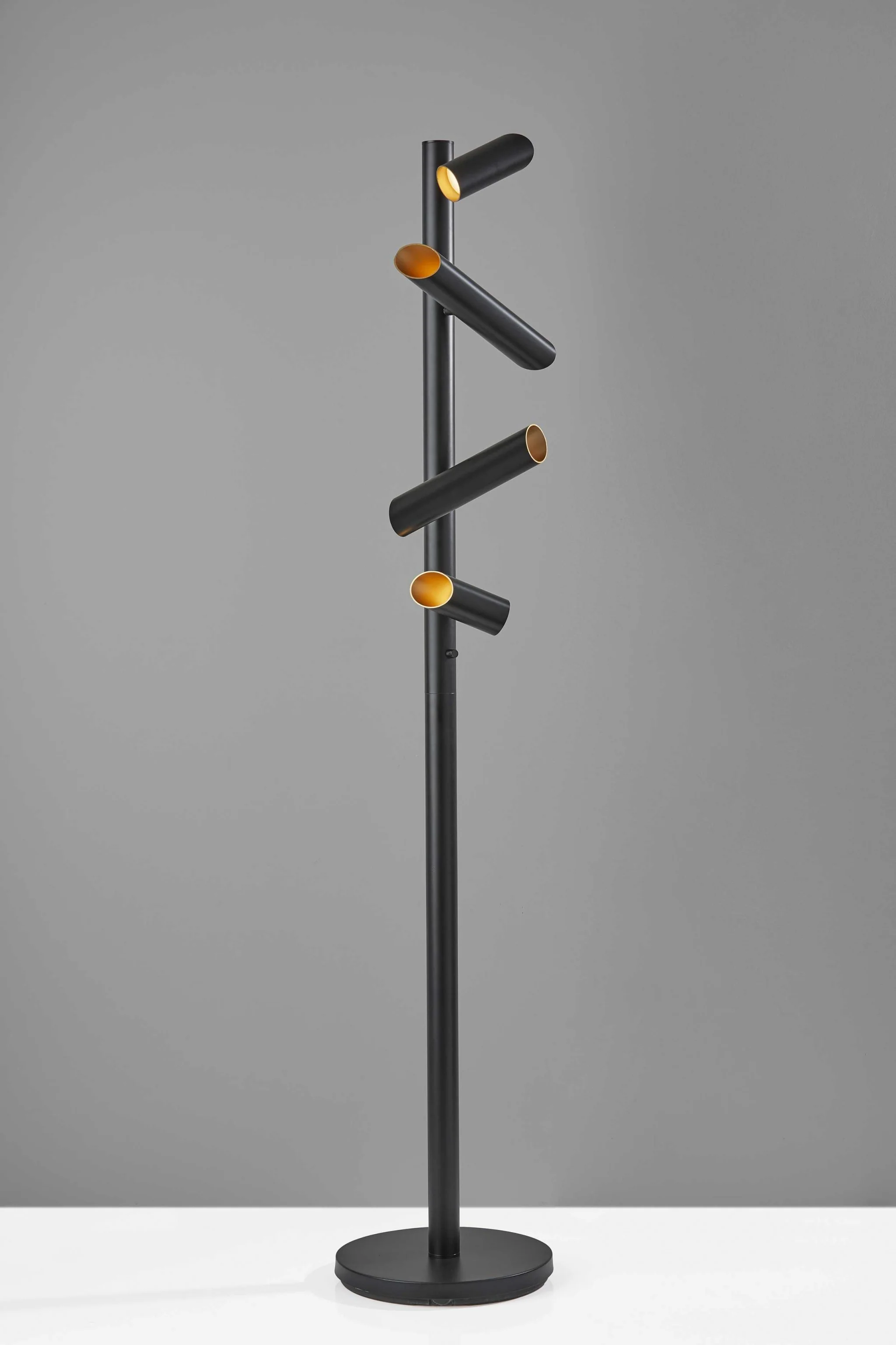 Black LED Tree Floor Lamp With Four Black Metal Cylinder Shades By Homeroots - Image 4