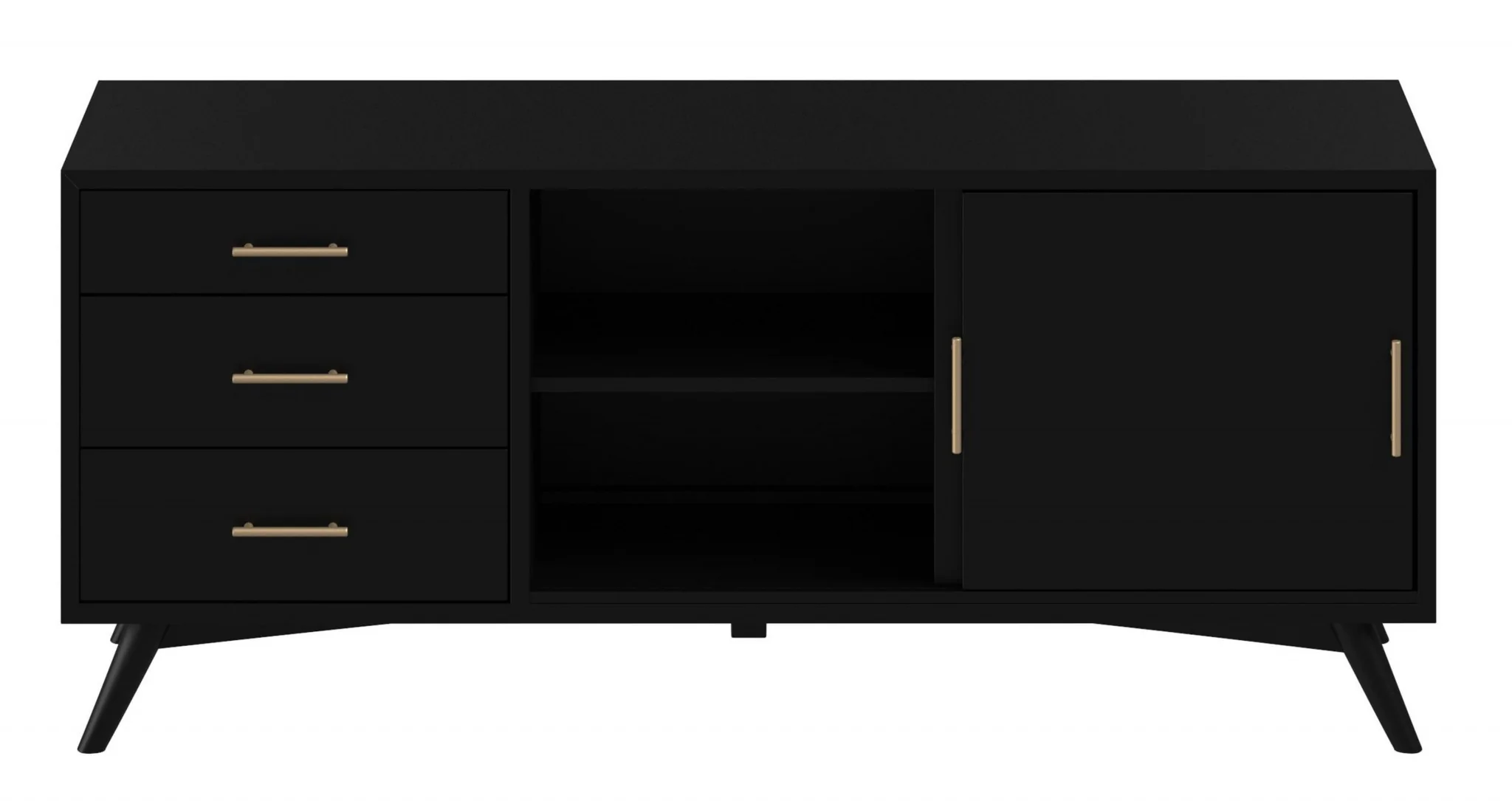 Black Mahogany Solid Wood Enclosed and Open Storage TV Stand By Homeroots - Image 2