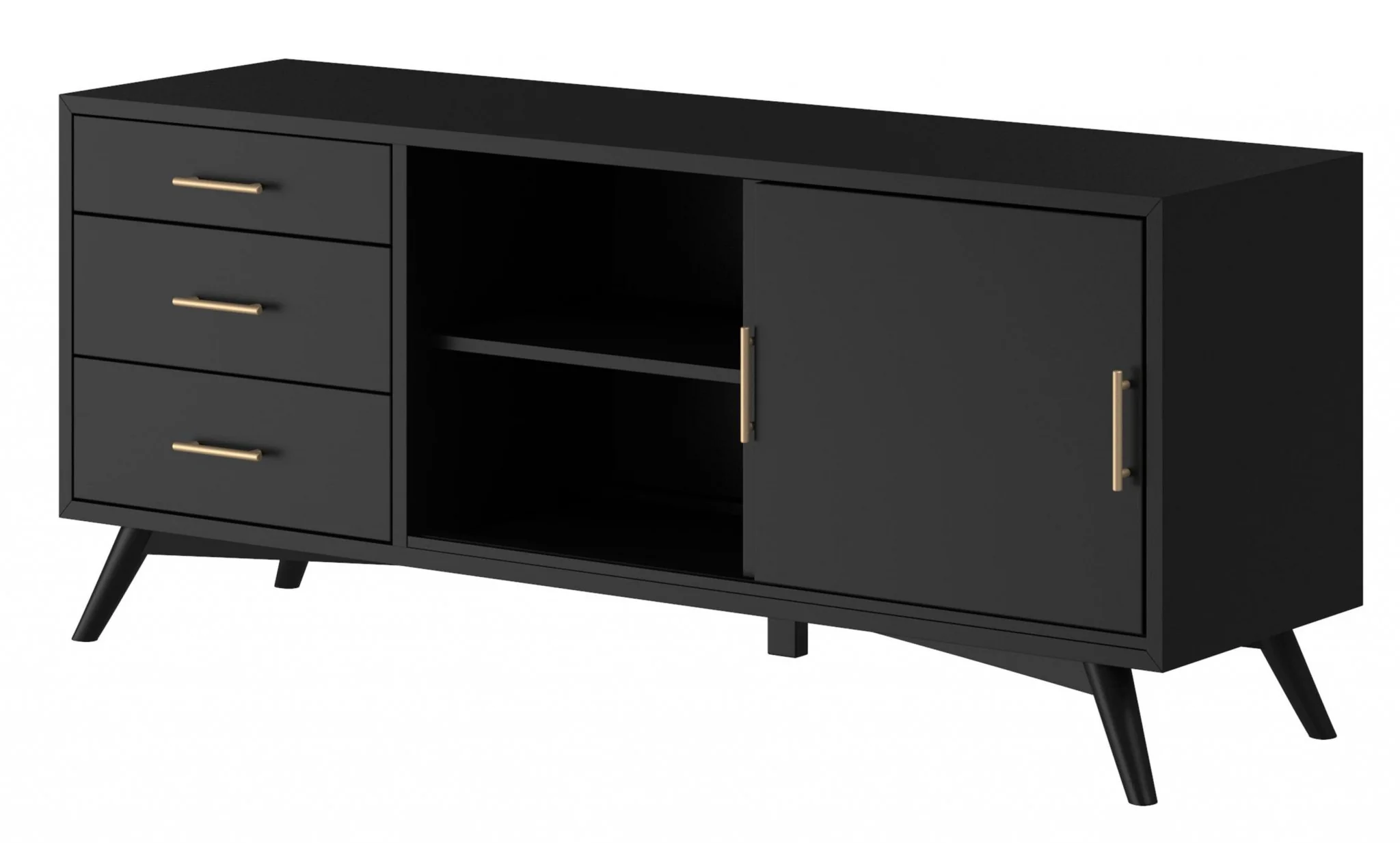 Black Mahogany Solid Wood Enclosed and Open Storage TV Stand By Homeroots - Image 4