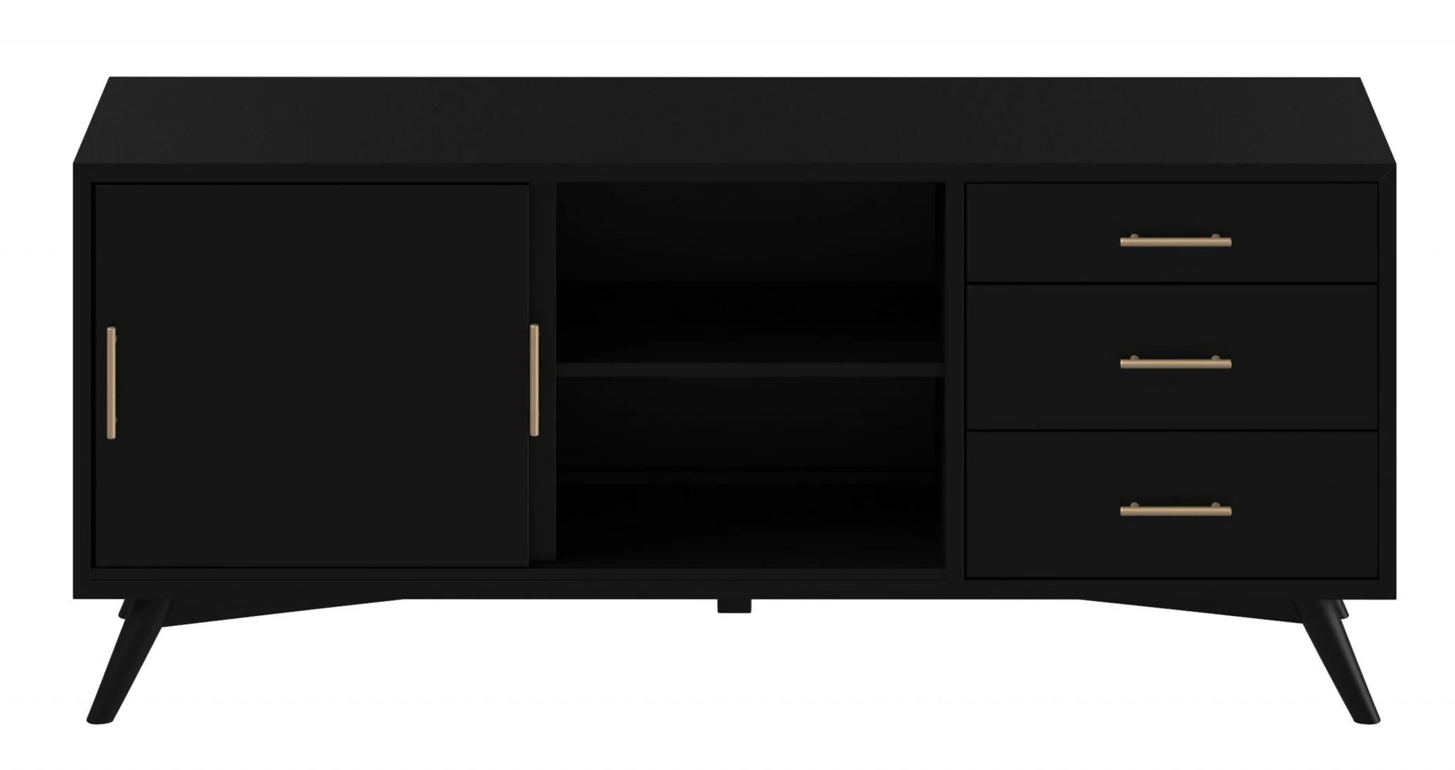 Black Mahogany Solid Wood Enclosed and Open Storage TV Stand By Homeroots - Image 5