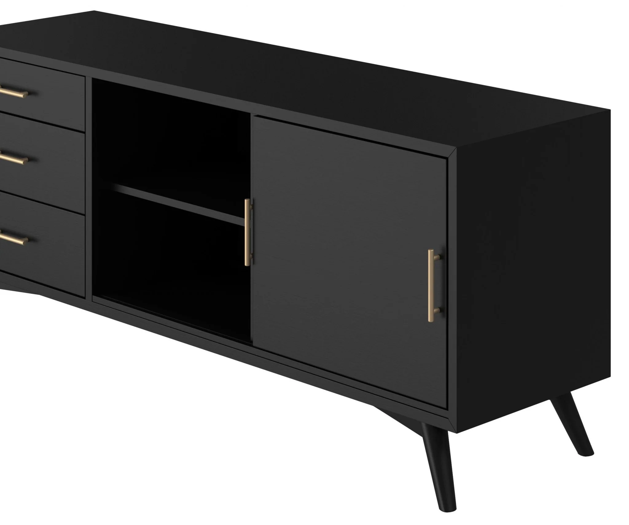 Black Mahogany Solid Wood Enclosed and Open Storage TV Stand By Homeroots - Image 6