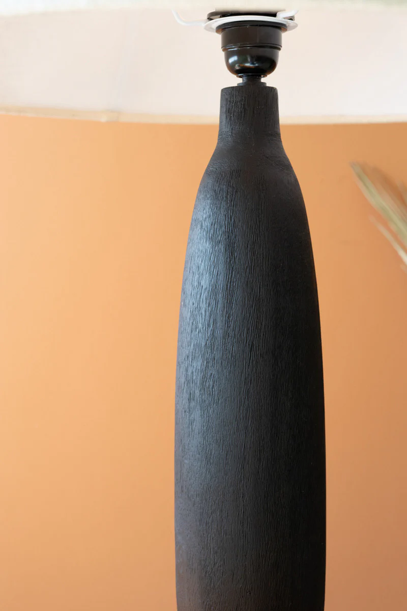 Black Mango Wood Table Lamp Base W Fabric Lampshade By Kalalou - Image 2
