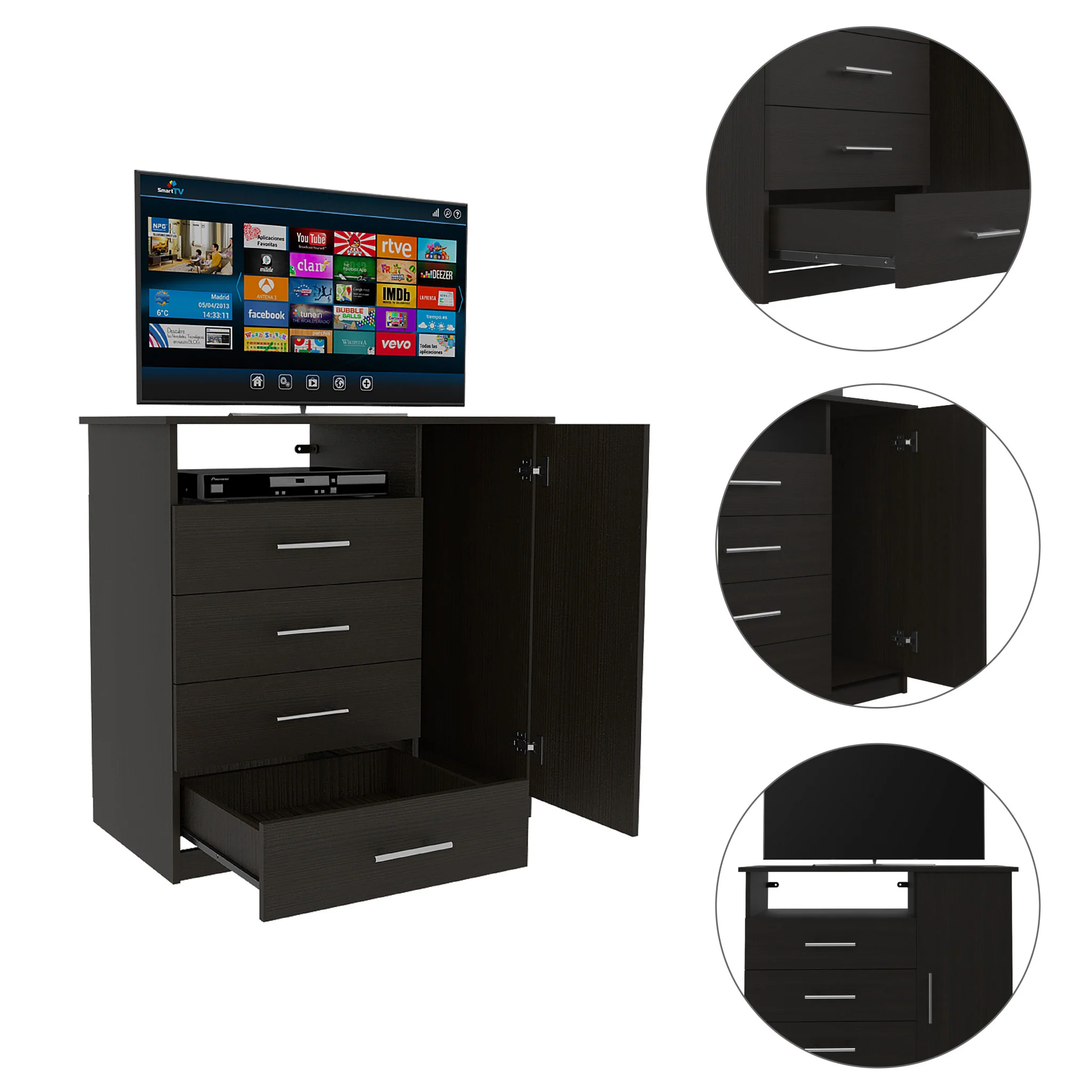 Black Manufactured Wood Four Drawer Combo Dresser By Homeroots - Image 2