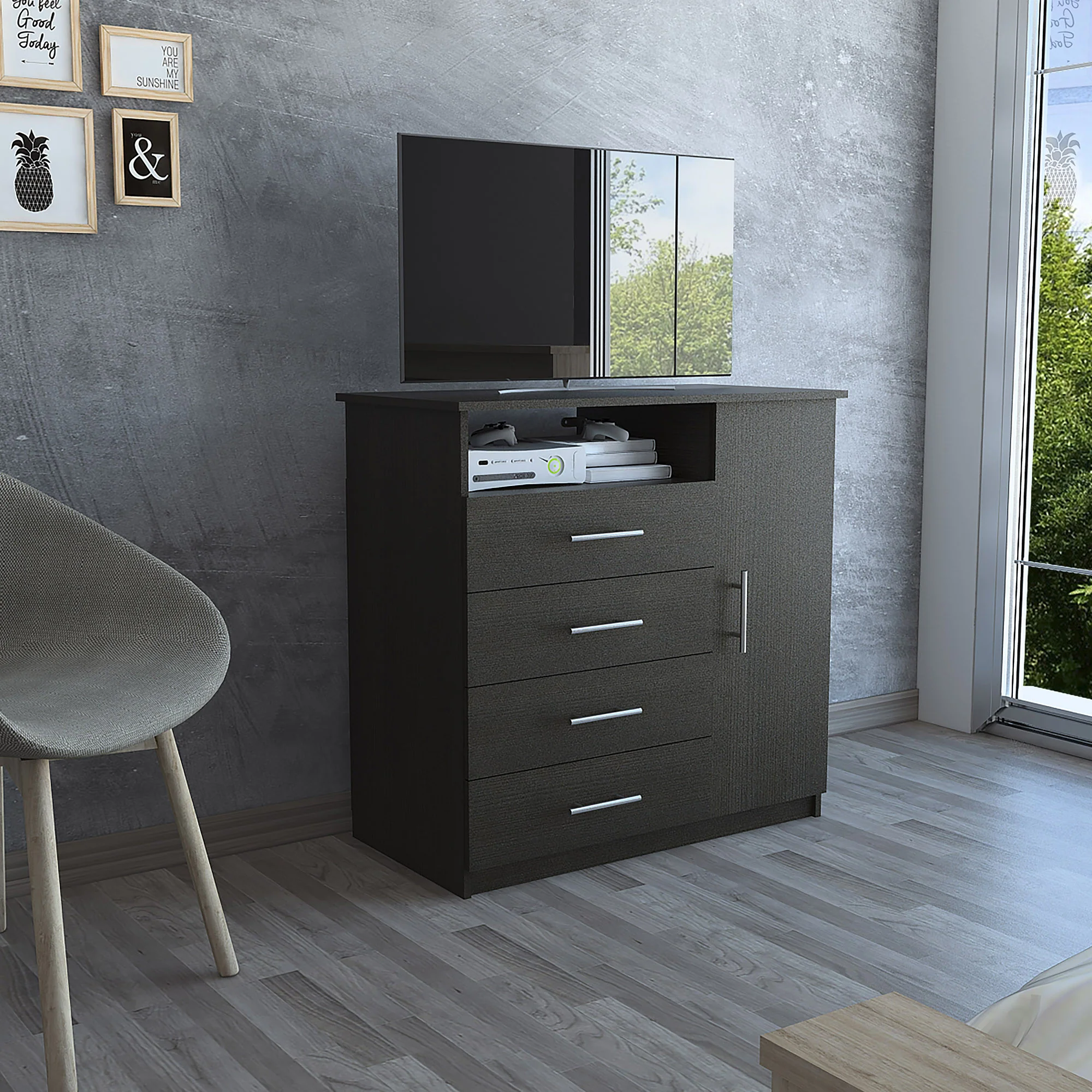 Black Manufactured Wood Four Drawer Combo Dresser By Homeroots - Image 3