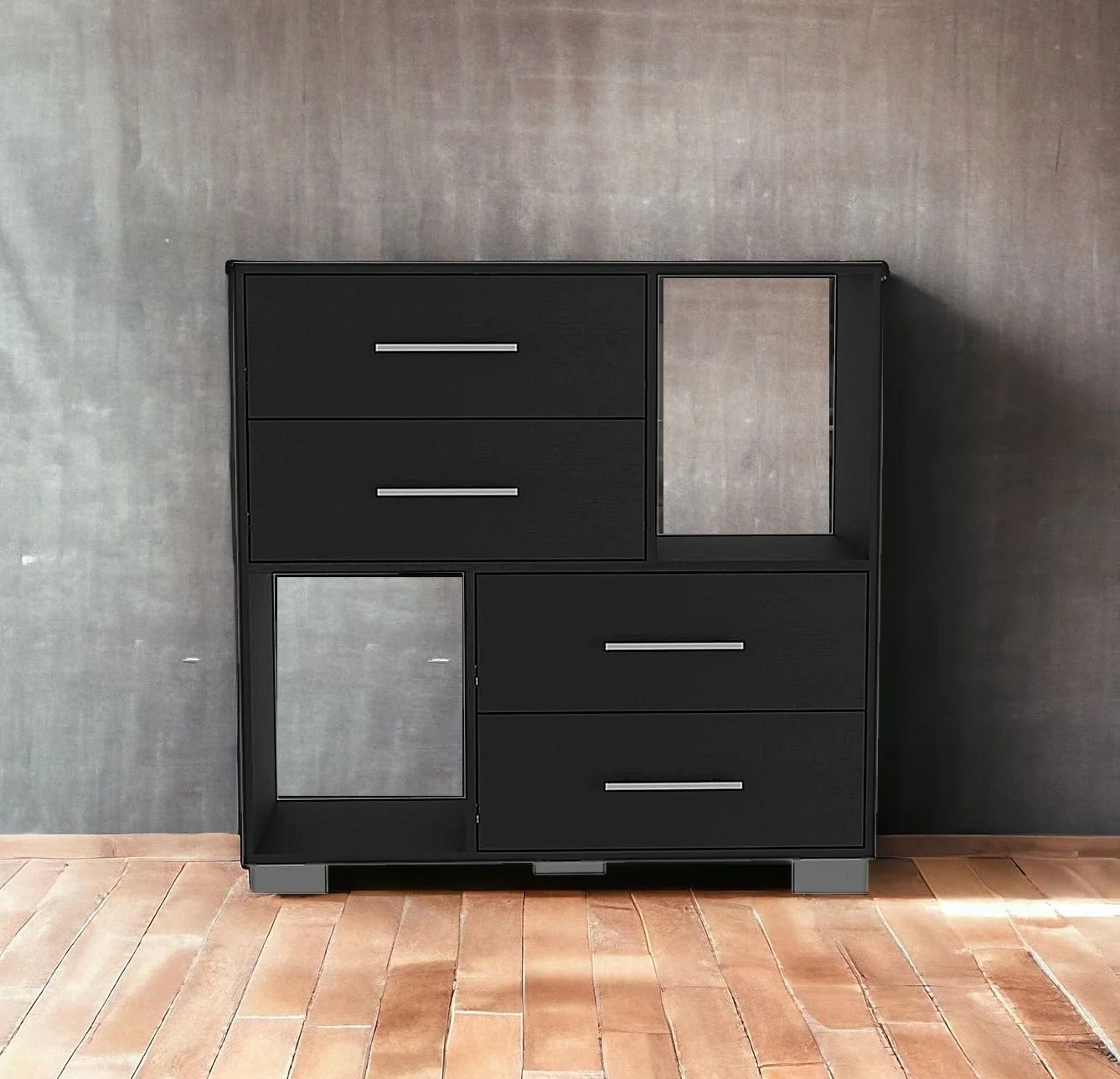 Black Manufactured Wood Four Drawer Dresser with Cubes By Homeroots - Image 2