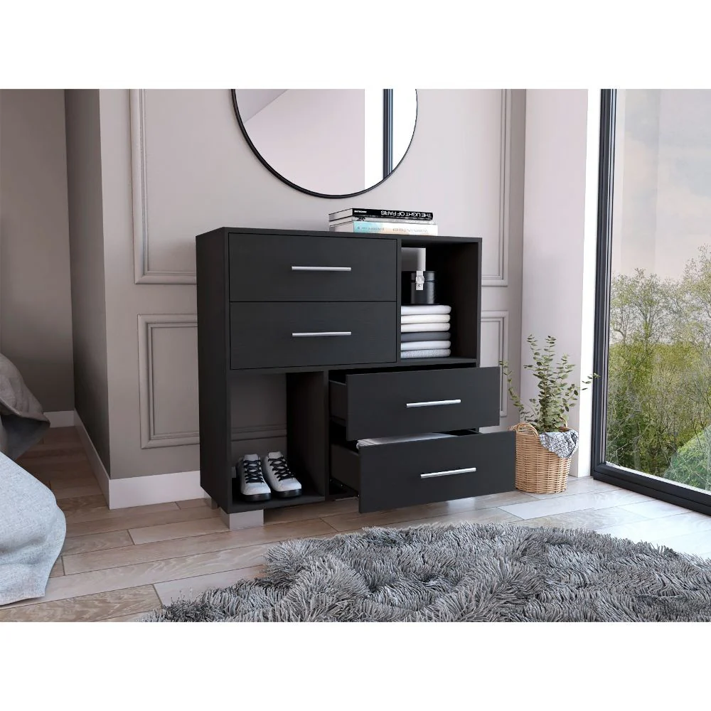 Black Manufactured Wood Four Drawer Dresser with Cubes By Homeroots - Image 3