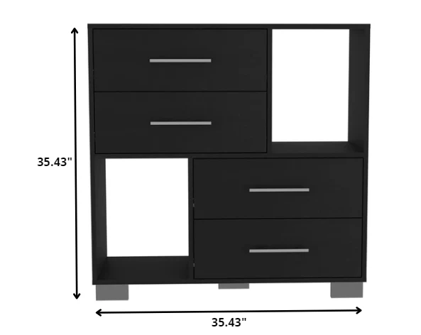 Black Manufactured Wood Four Drawer Dresser with Cubes By Homeroots - Image 4