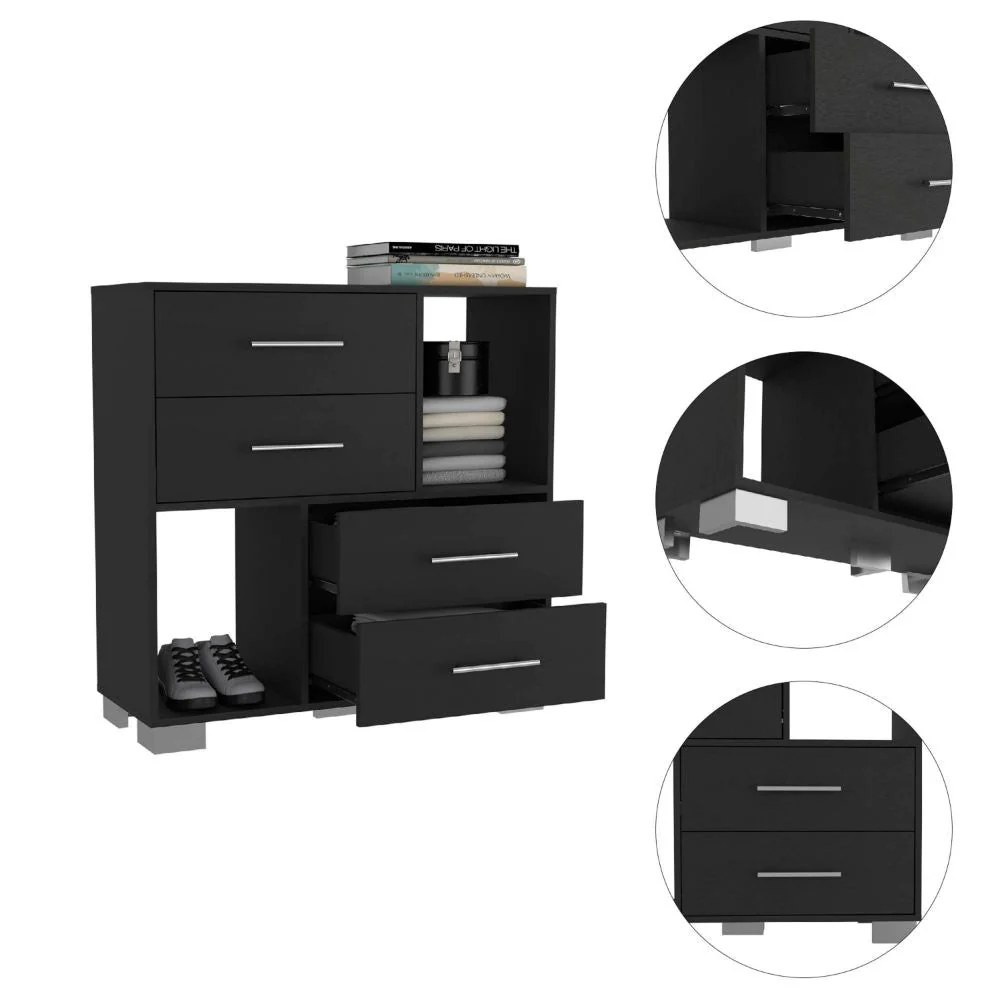 Black Manufactured Wood Four Drawer Dresser with Cubes By Homeroots - Image 5