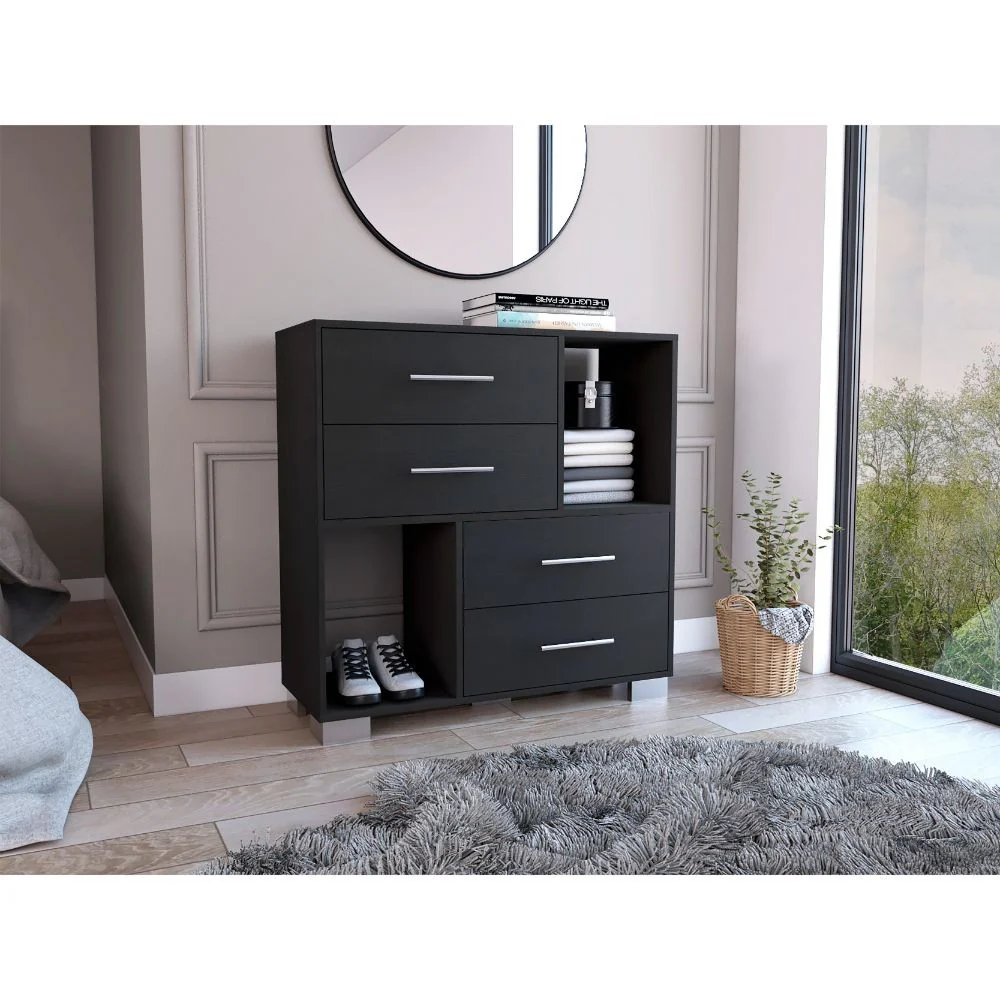 Black Manufactured Wood Four Drawer Dresser with Cubes By Homeroots - Image 6