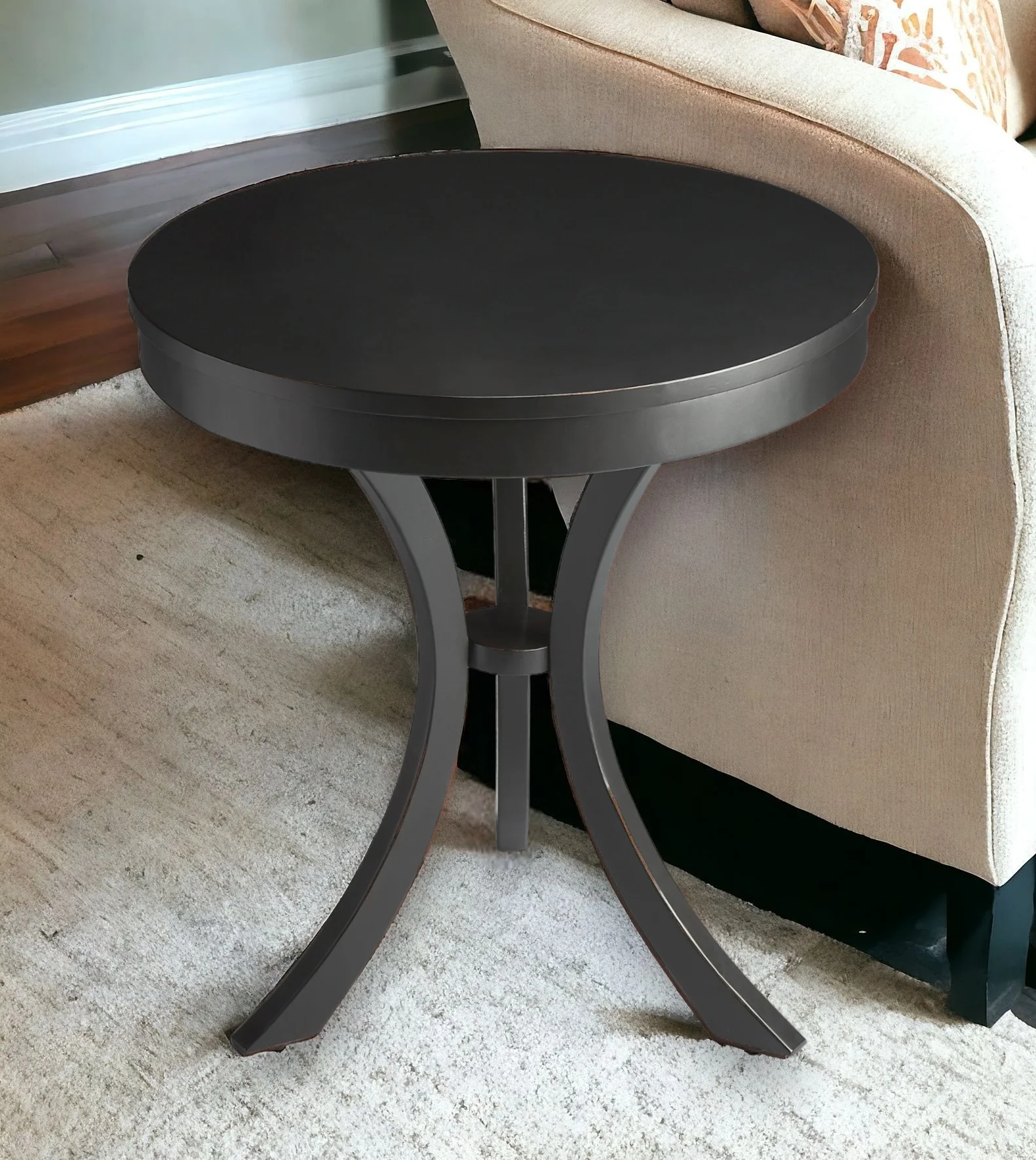 Black Manufactured Wood Round End Table By Homeroots - Image 2