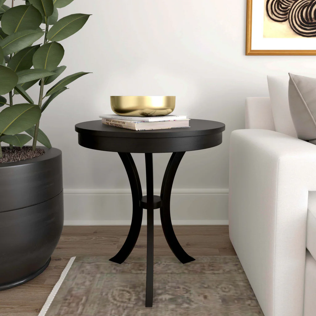 Black Manufactured Wood Round End Table By Homeroots - Image 4