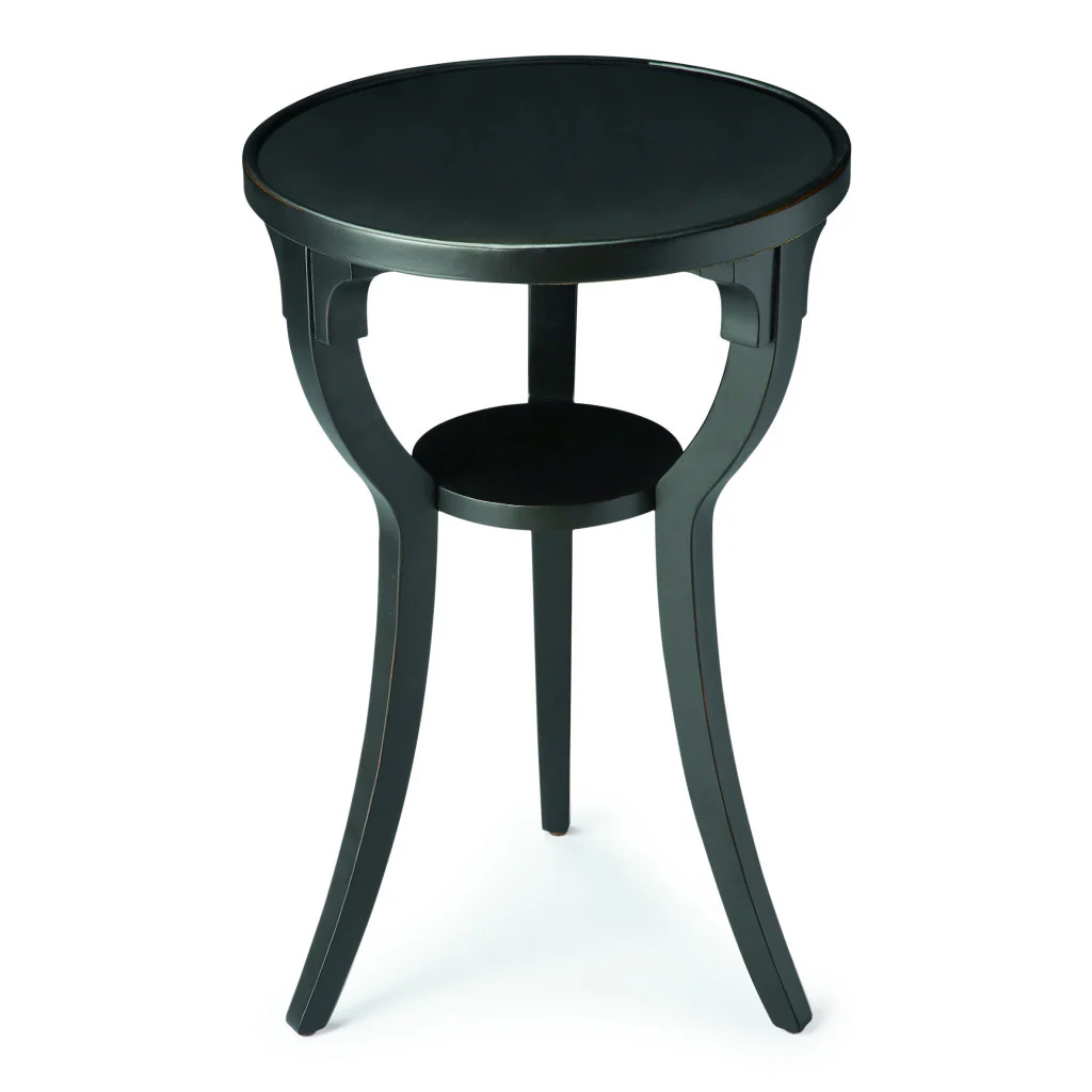 Black Manufactured Wood Round End Table With Shelf By Homeroots - Image 2