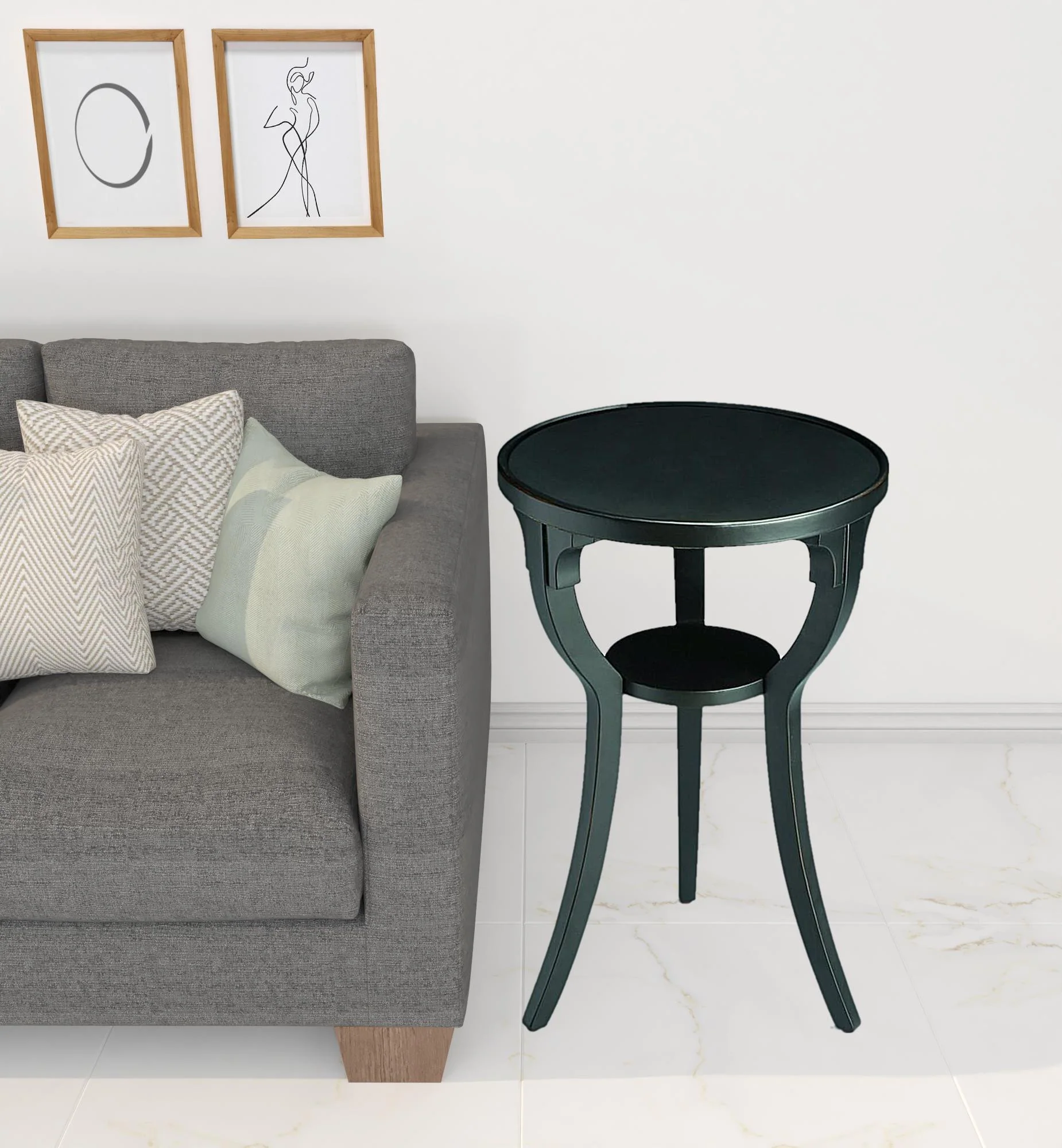 Black Manufactured Wood Round End Table With Shelf By Homeroots - Image 3