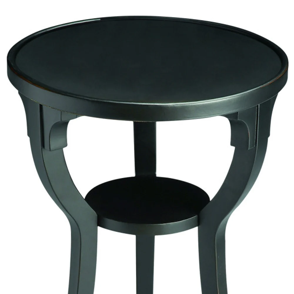 Black Manufactured Wood Round End Table With Shelf By Homeroots - Image 4