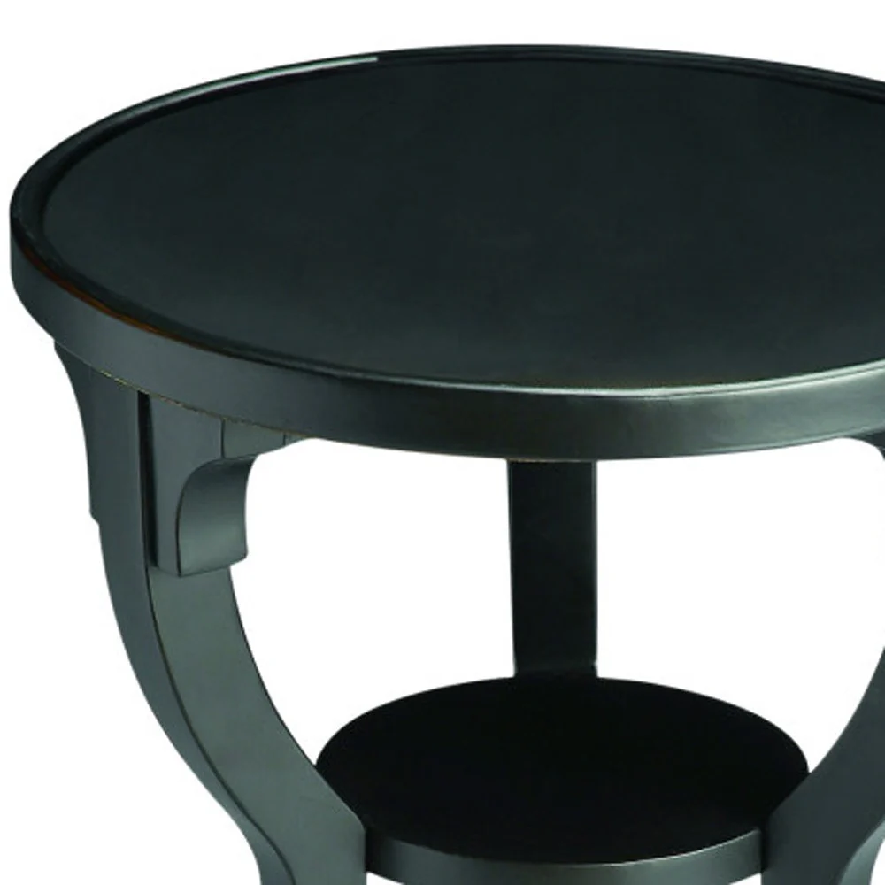 Black Manufactured Wood Round End Table With Shelf By Homeroots - Image 5