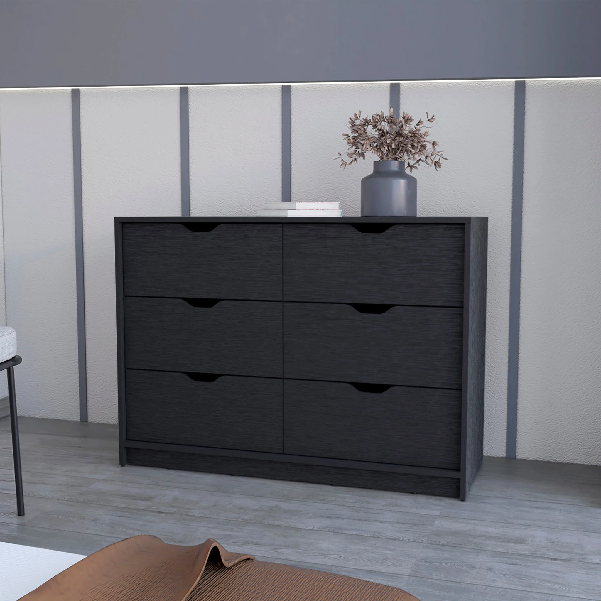 Black Manufactured Wood Six Drawer Modern Dresser By Homeroots - Image 5