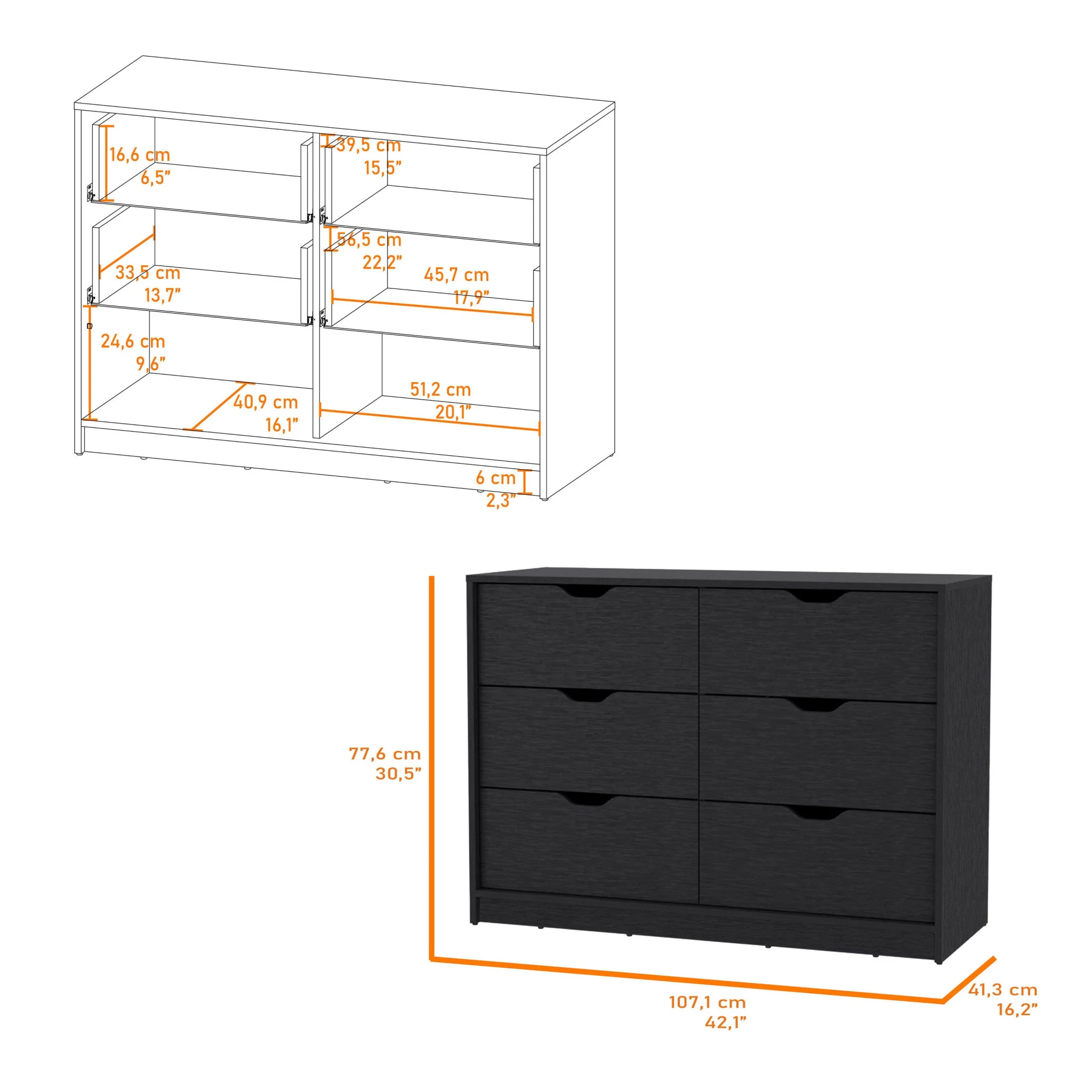 Black Manufactured Wood Six Drawer Modern Dresser By Homeroots - Image 6