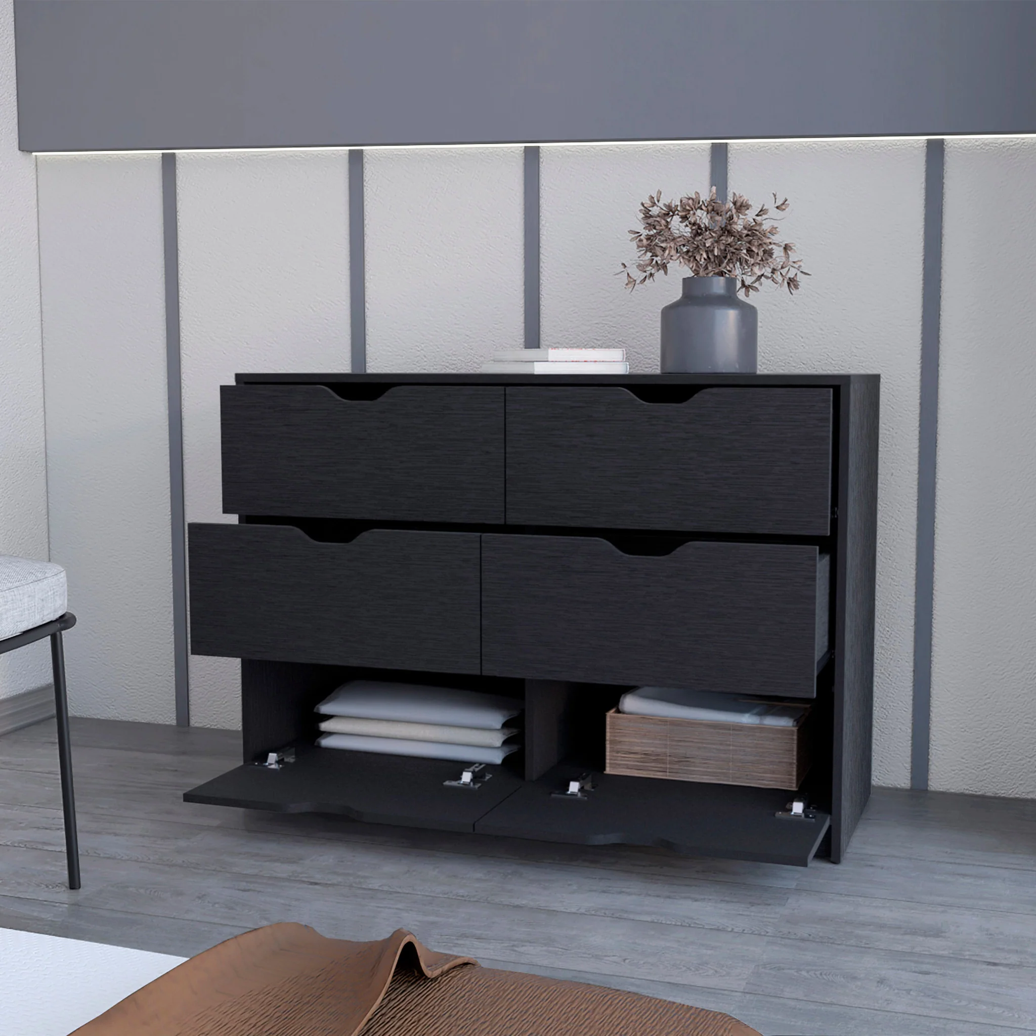 Black Manufactured Wood Six Drawer Modern Dresser By Homeroots - Image 7