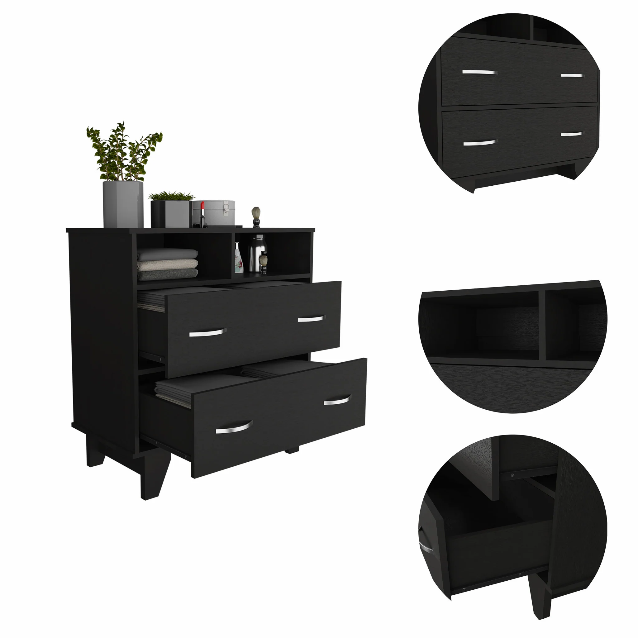 Black Manufactured Wood Two Drawer Dresser By Homeroots - Image 3