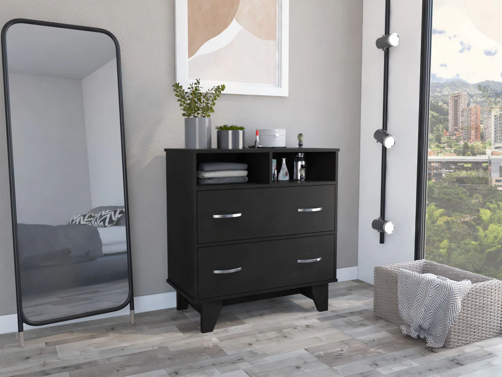 Black Manufactured Wood Two Drawer Dresser By Homeroots - Image 4