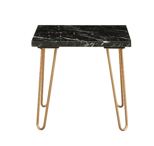 Black Marble and Gold Geometric End Table By Homeroots - Image 2
