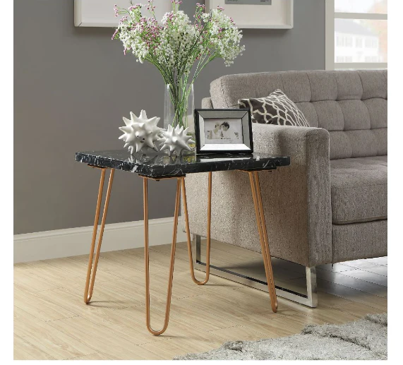 Black Marble and Gold Geometric End Table By Homeroots - Image 4